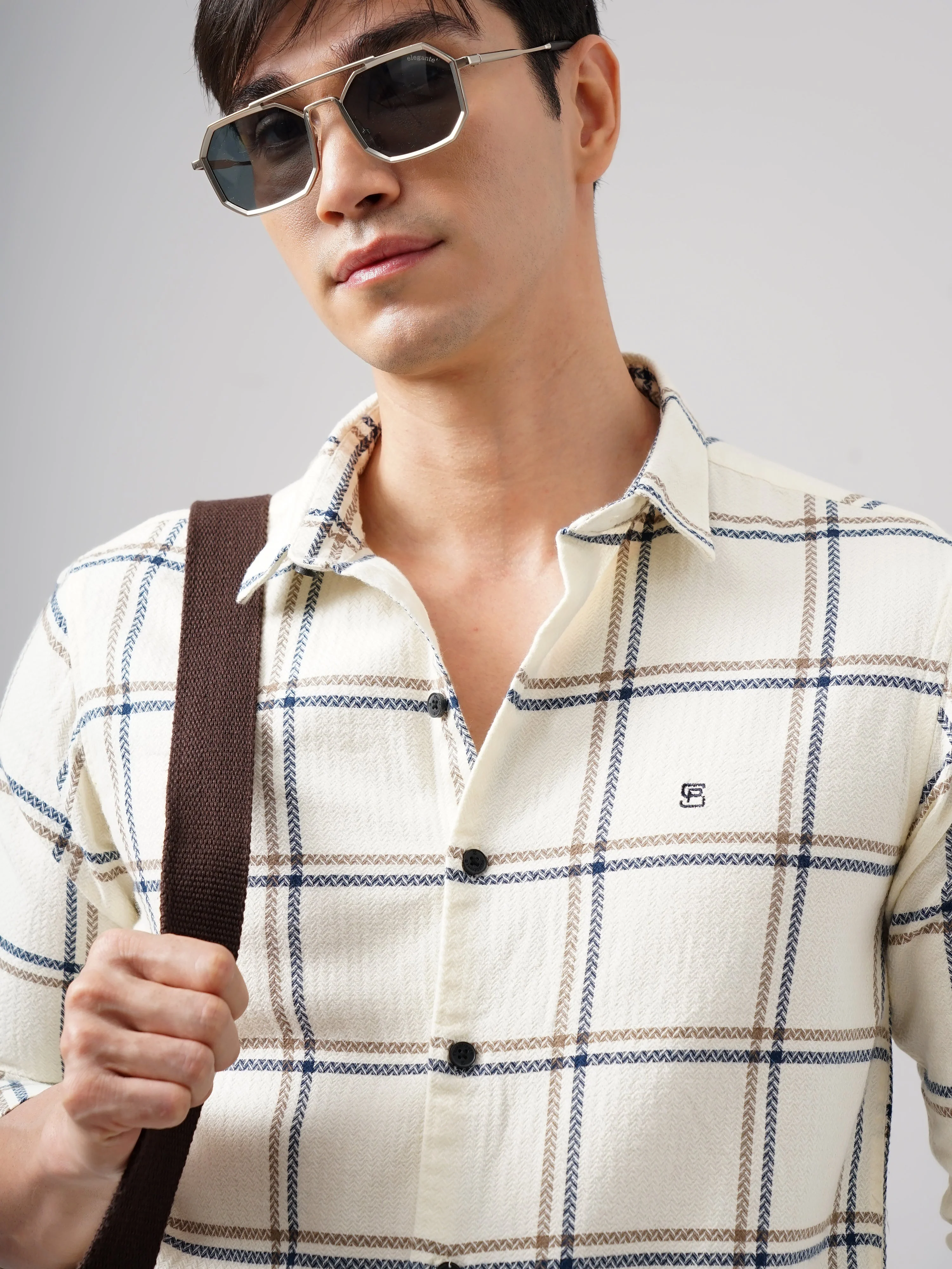 Men Aster Checks Cream Shirt - Image 4