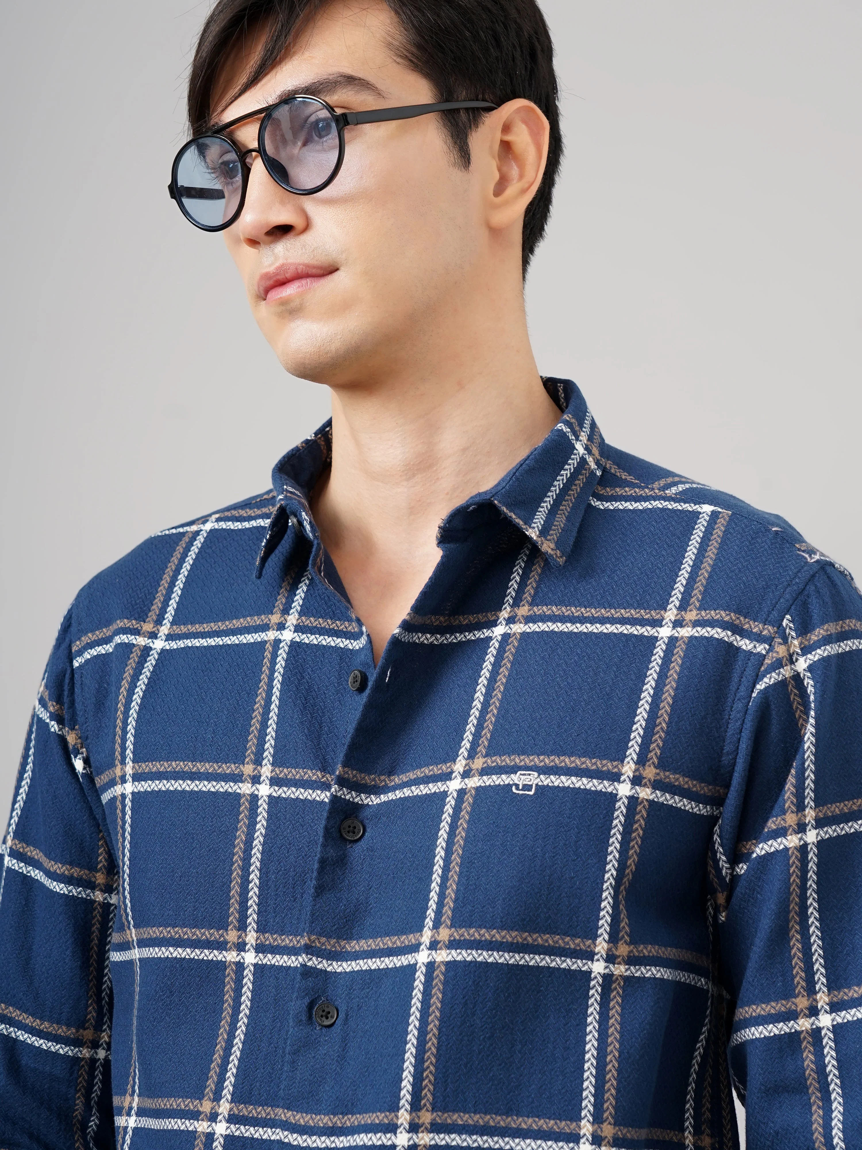 Men Aster Checks Navy Shirt - Image 2