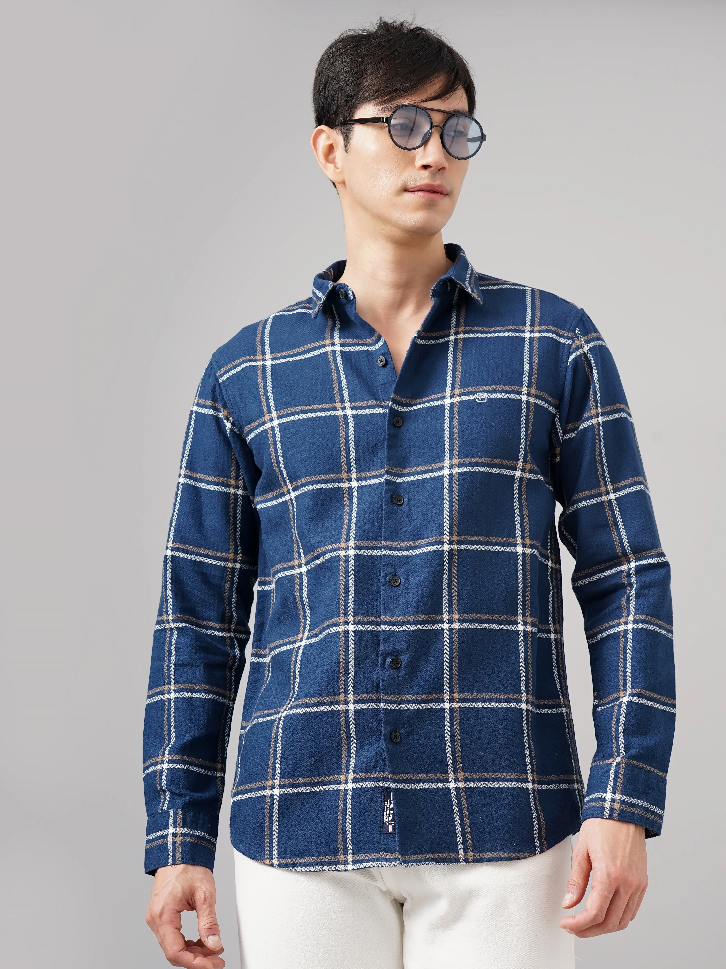 Men Aster Checks Navy Shirt - Image 3