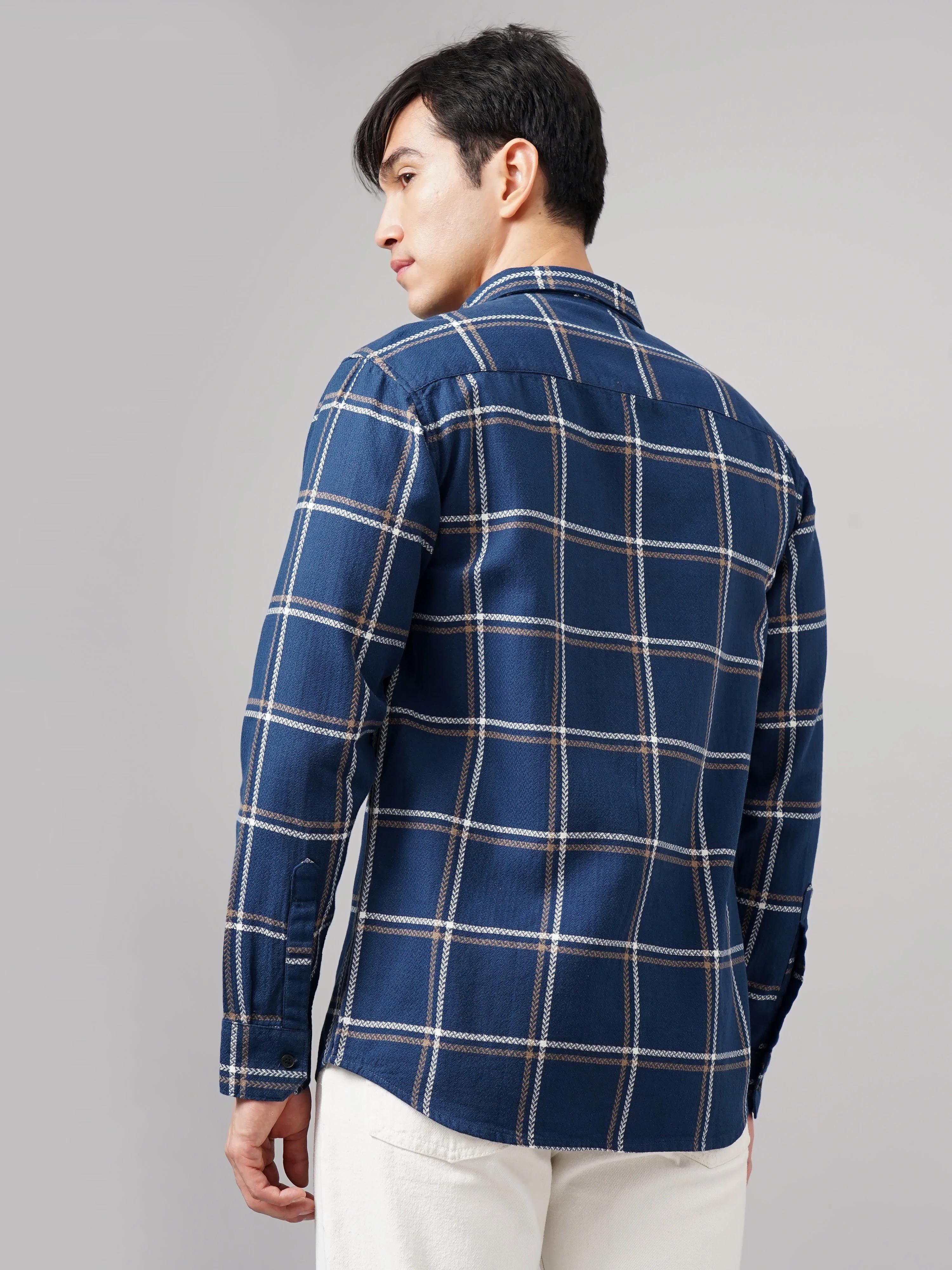 Men Aster Checks Navy Shirt - Image 4