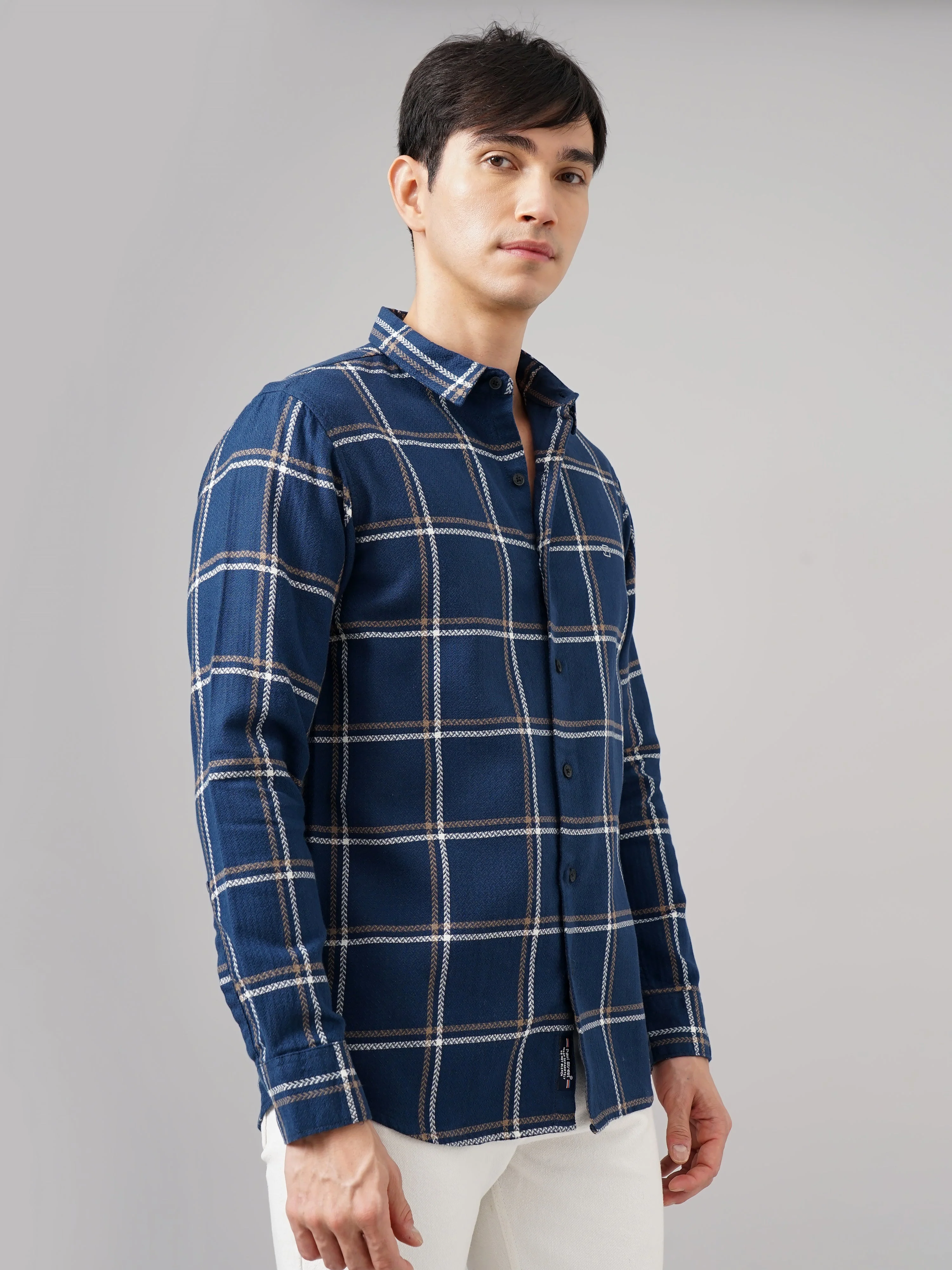 Men Aster Checks Navy Shirt - Image 5