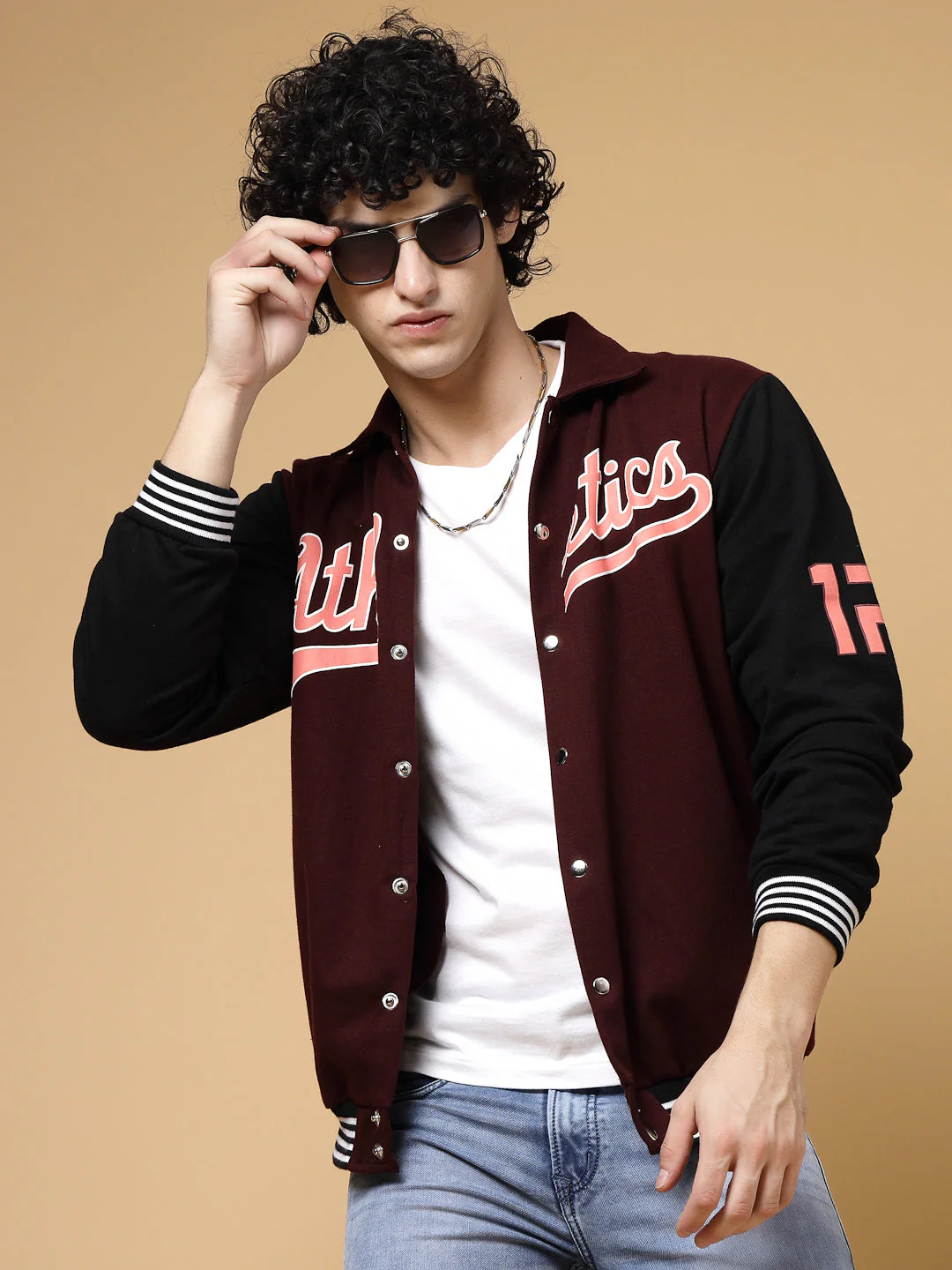 Men Athletic Puff Printed Varsity Jacket - Image 2