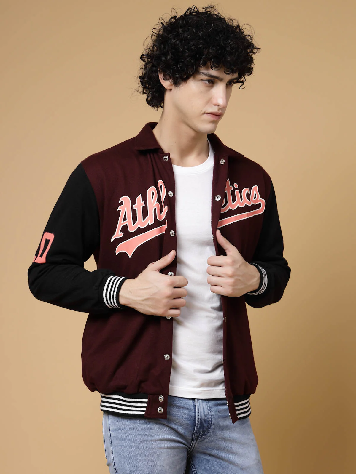 Men Athletic Puff Printed Varsity Jacket - Image 4
