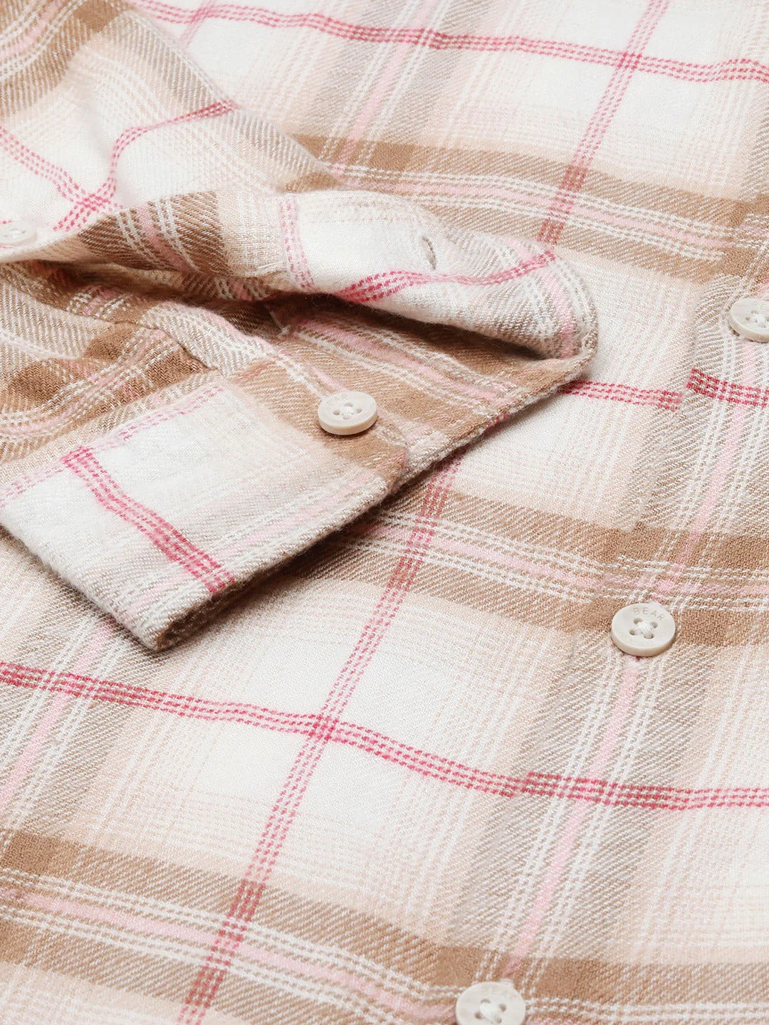 Men Auder - Cream Checked Slim Fit Flannel Cotton Casual Shirt | The Bear House - Image 3