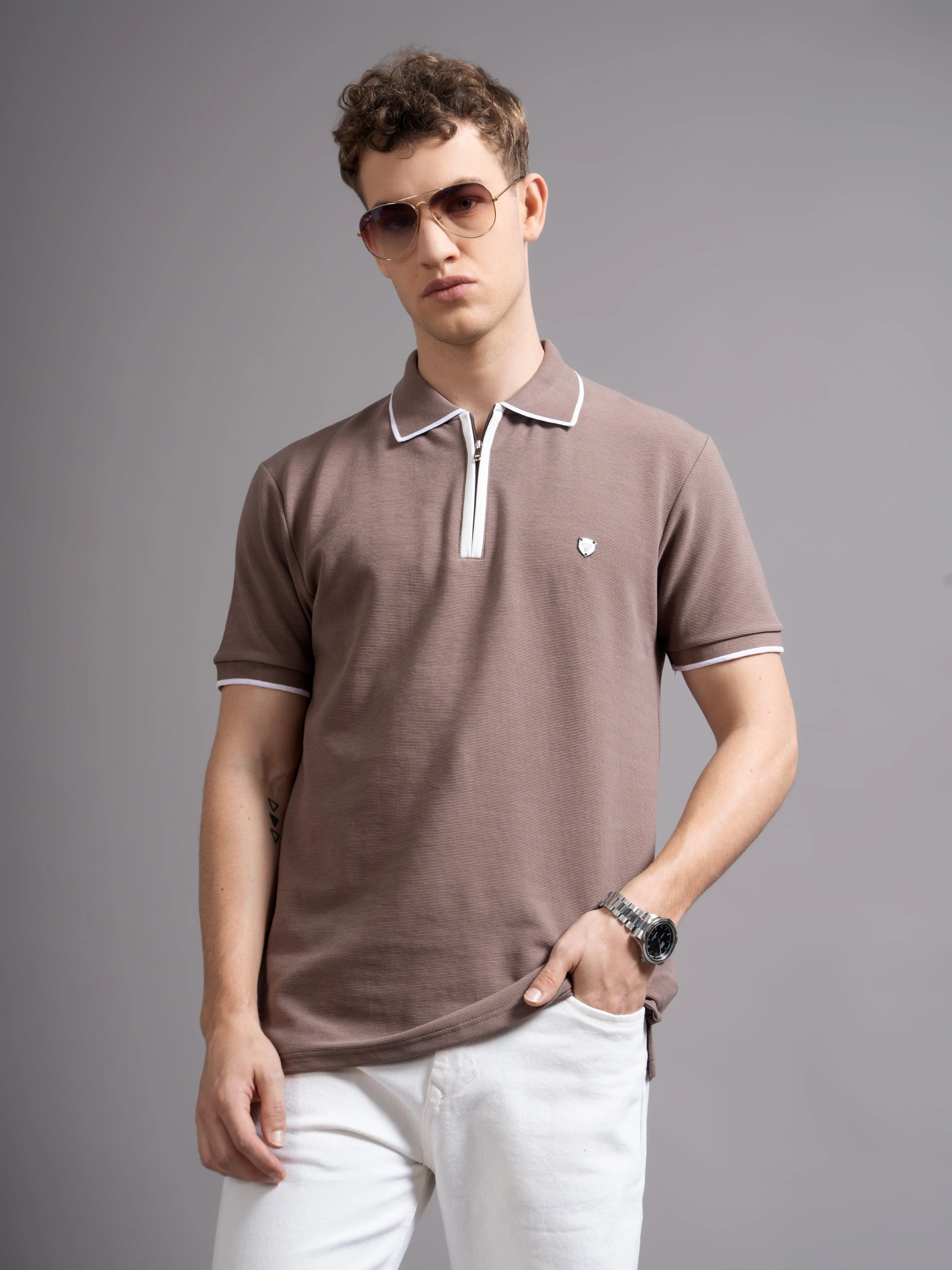 Men Aurel Brown Polo T-Shirt - Image 2