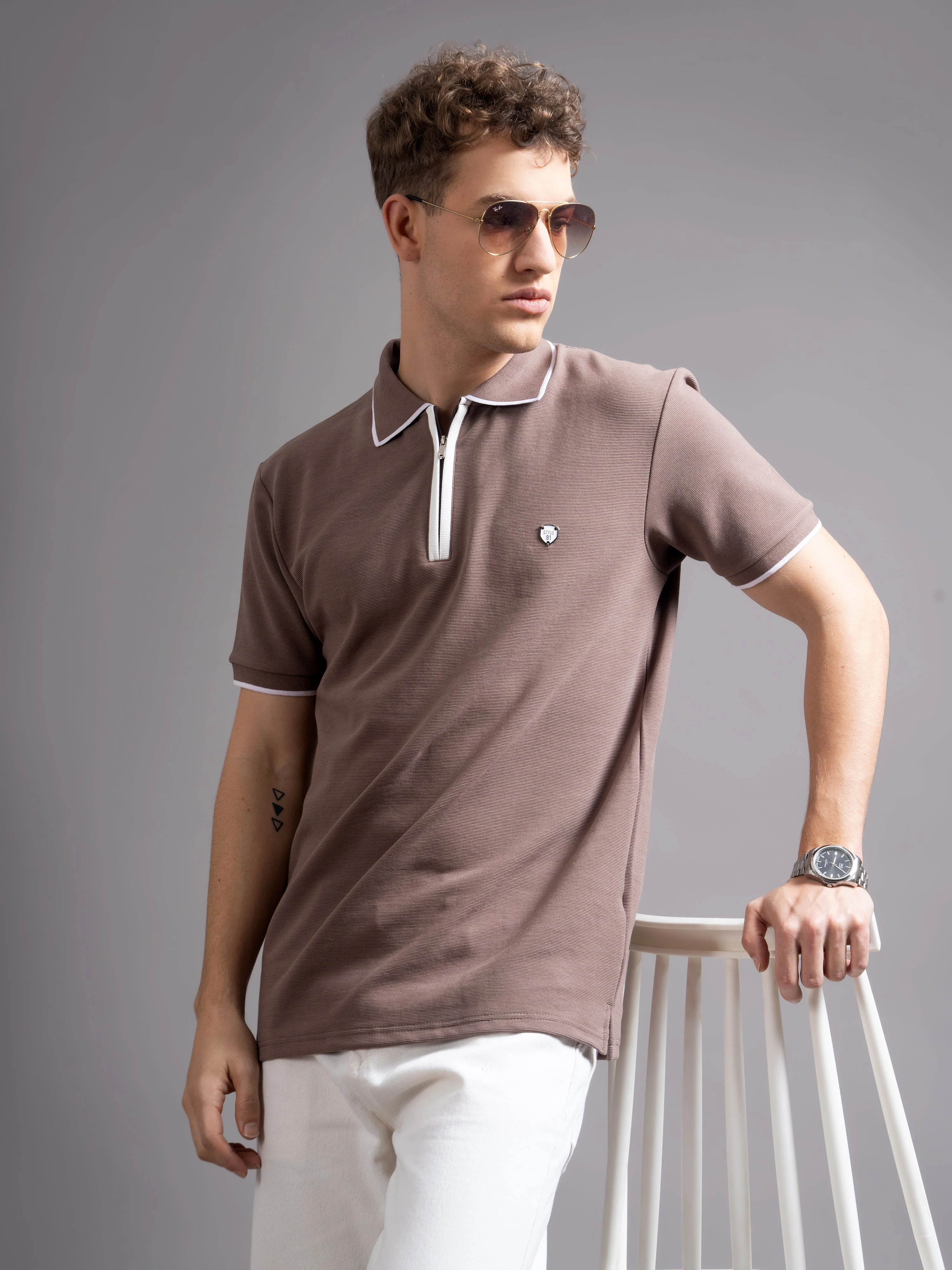 Men Aurel Brown Polo T-Shirt - Image 4
