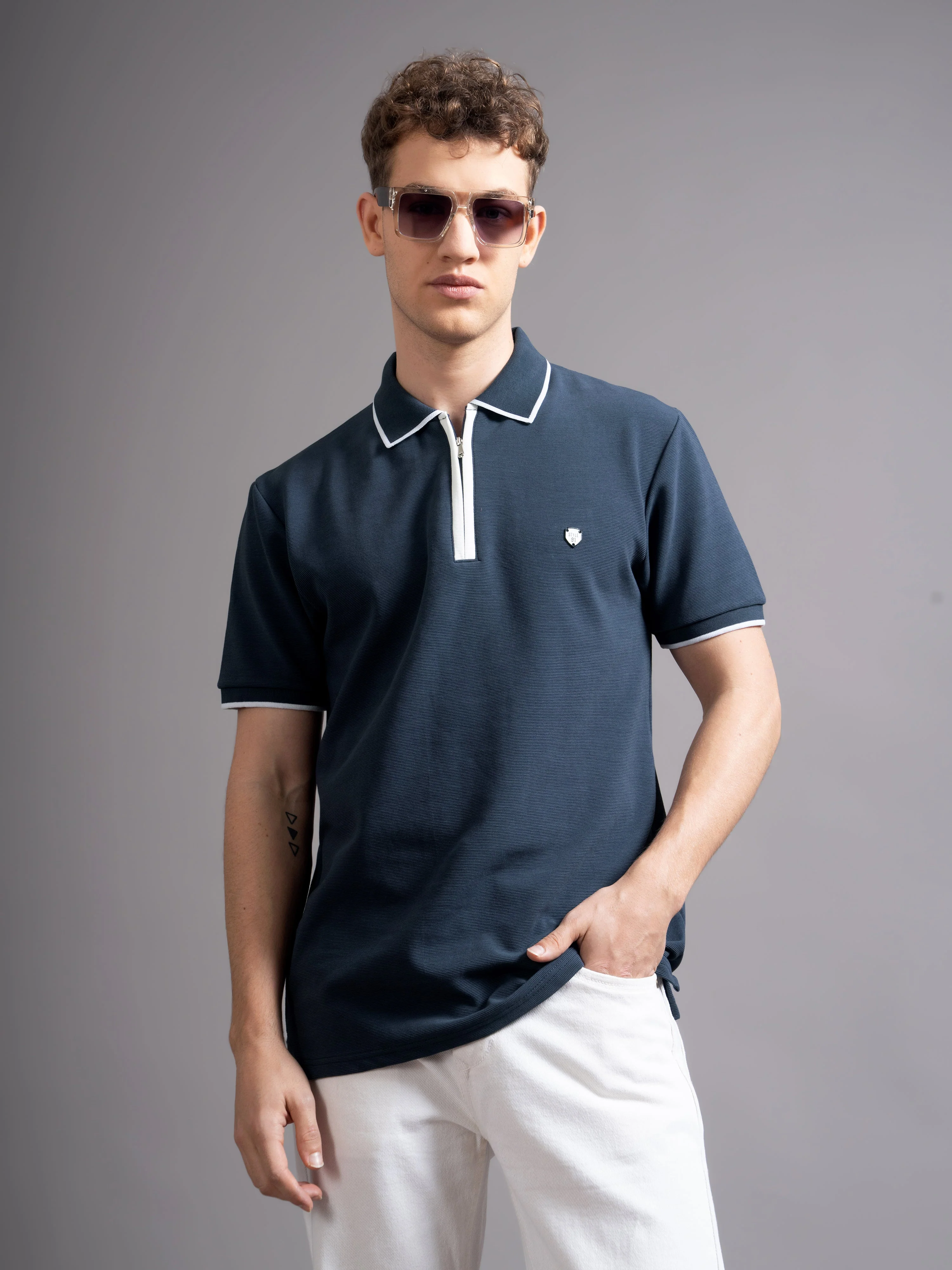 Men Aurel Navy Polo T-Shirt - Image 2