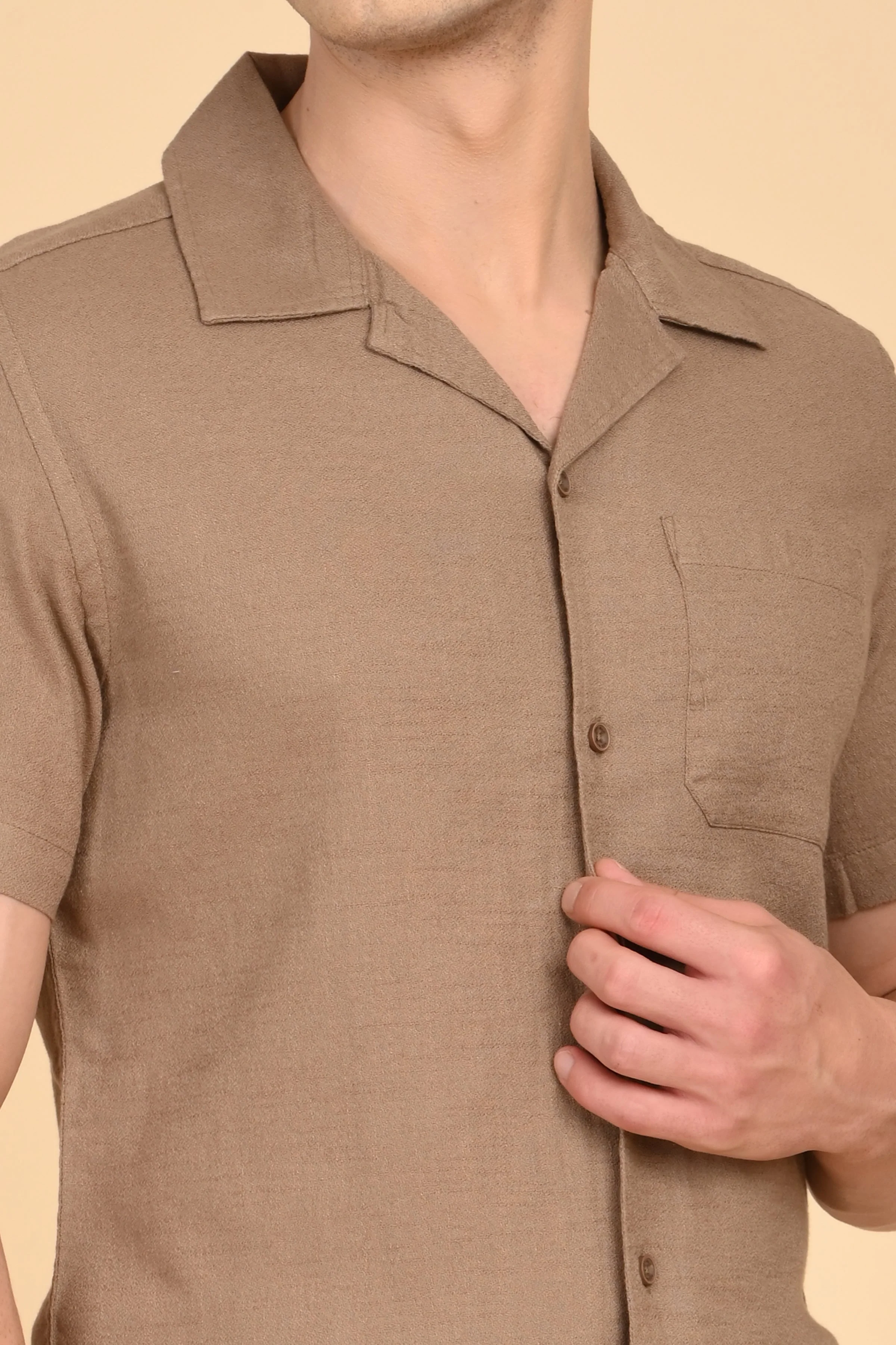 Men Aurelia Cotton Crape Solid Shirt Khaki - Image 5