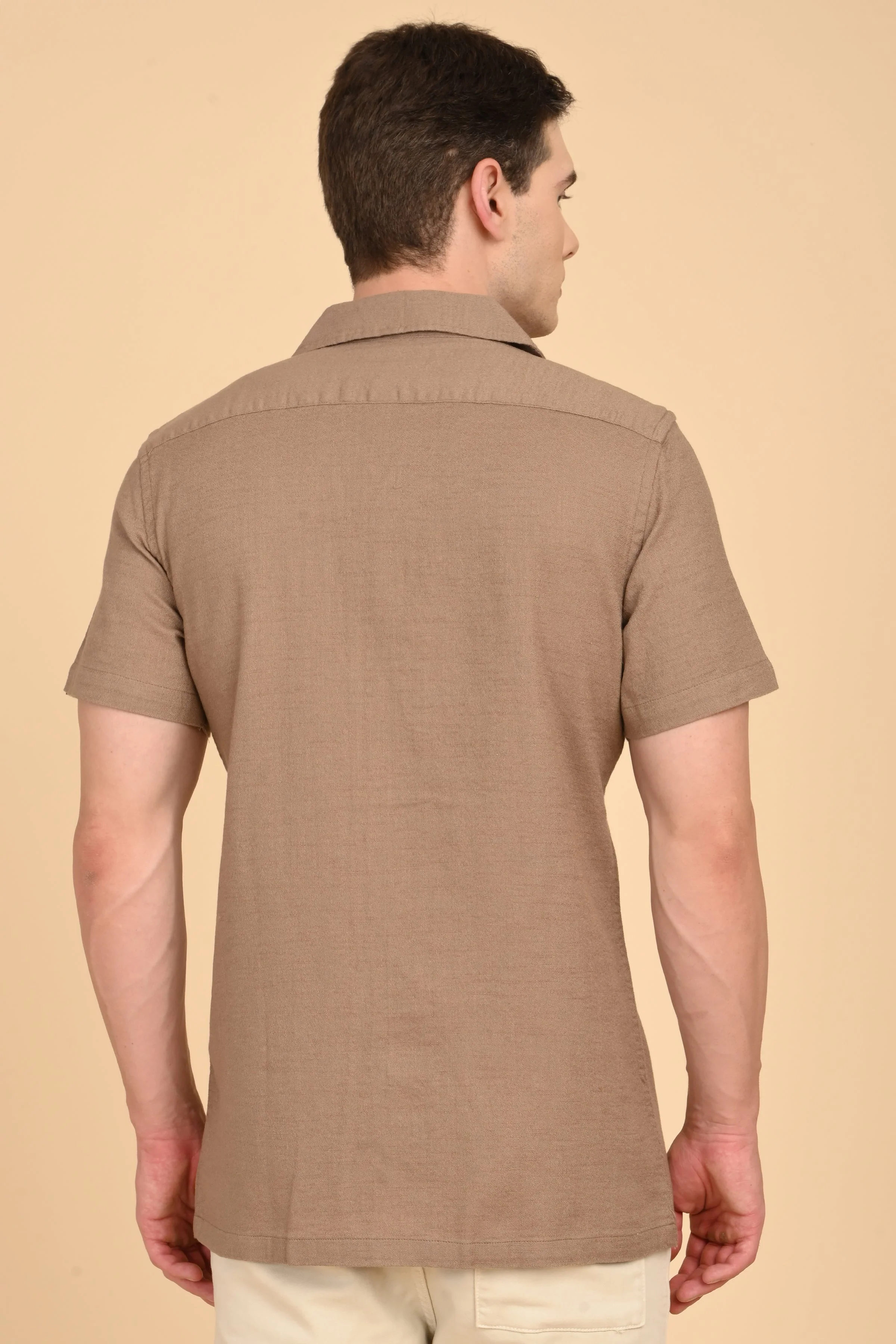 Men Aurelia Cotton Crape Solid Shirt Khaki - Image 7