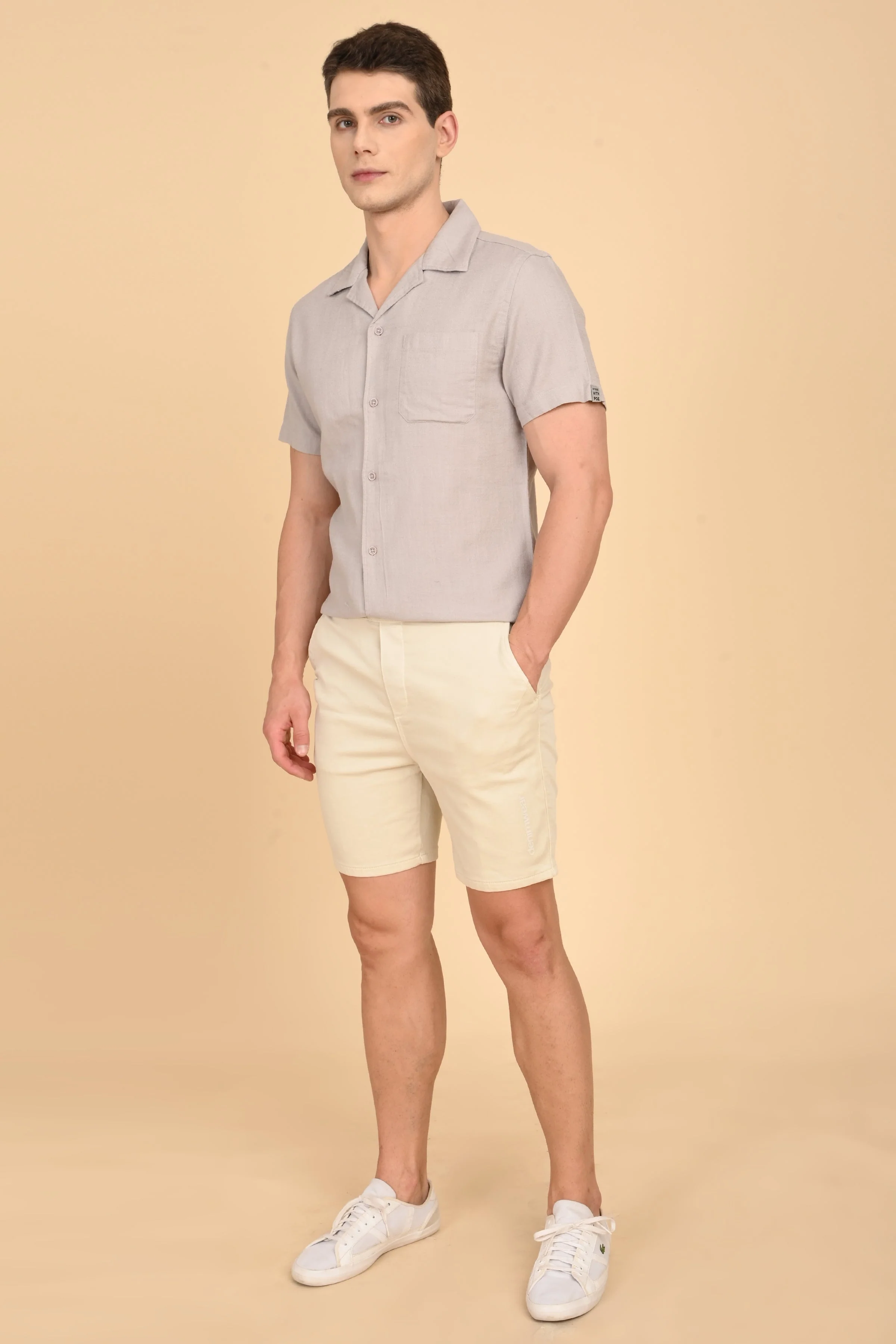 Men Aurelia Cotton Crape Solid Shirt Lt Grey - Image 4