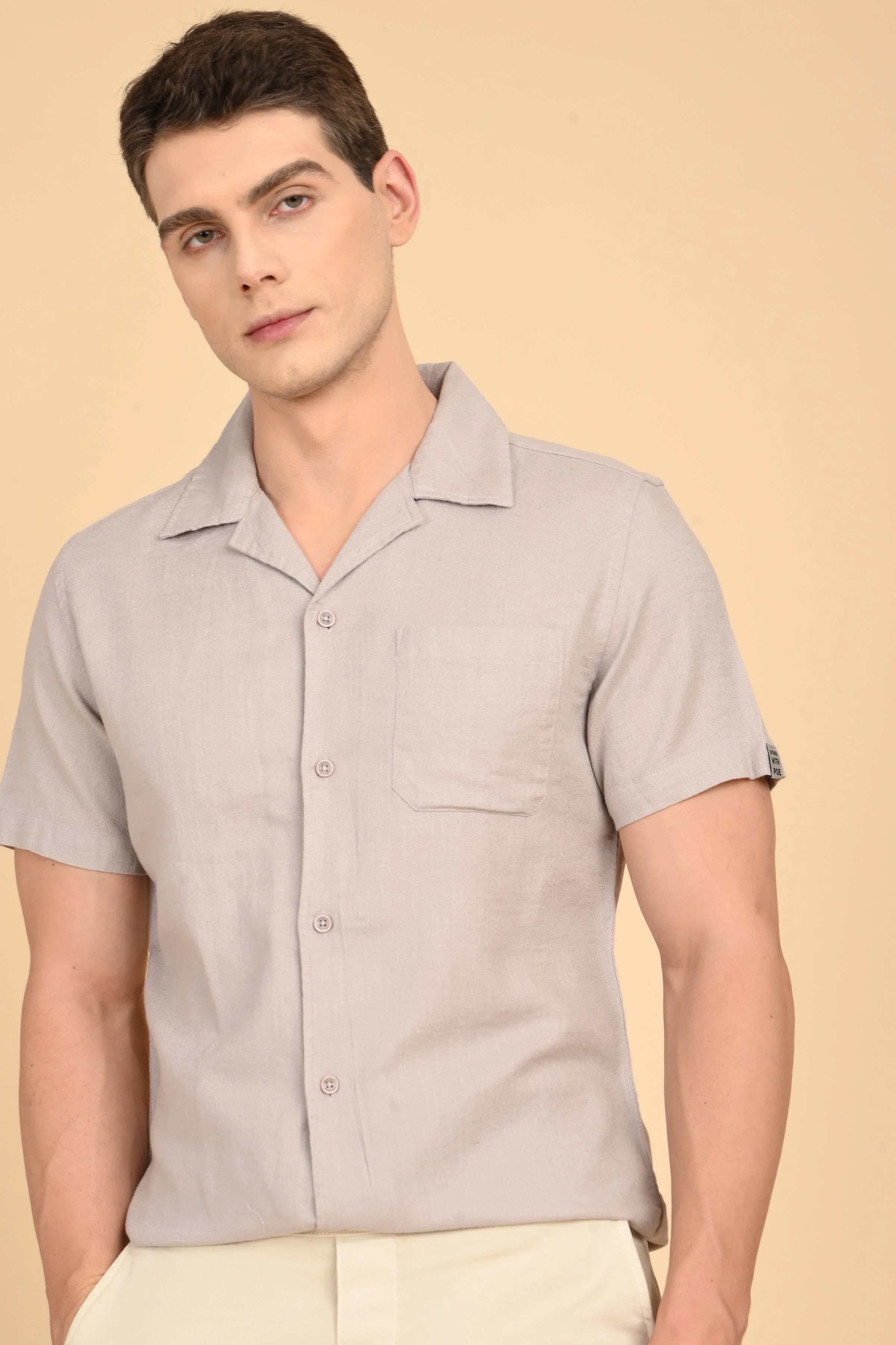 Men Aurelia Cotton Crape Solid Shirt Lt Grey - Image 6