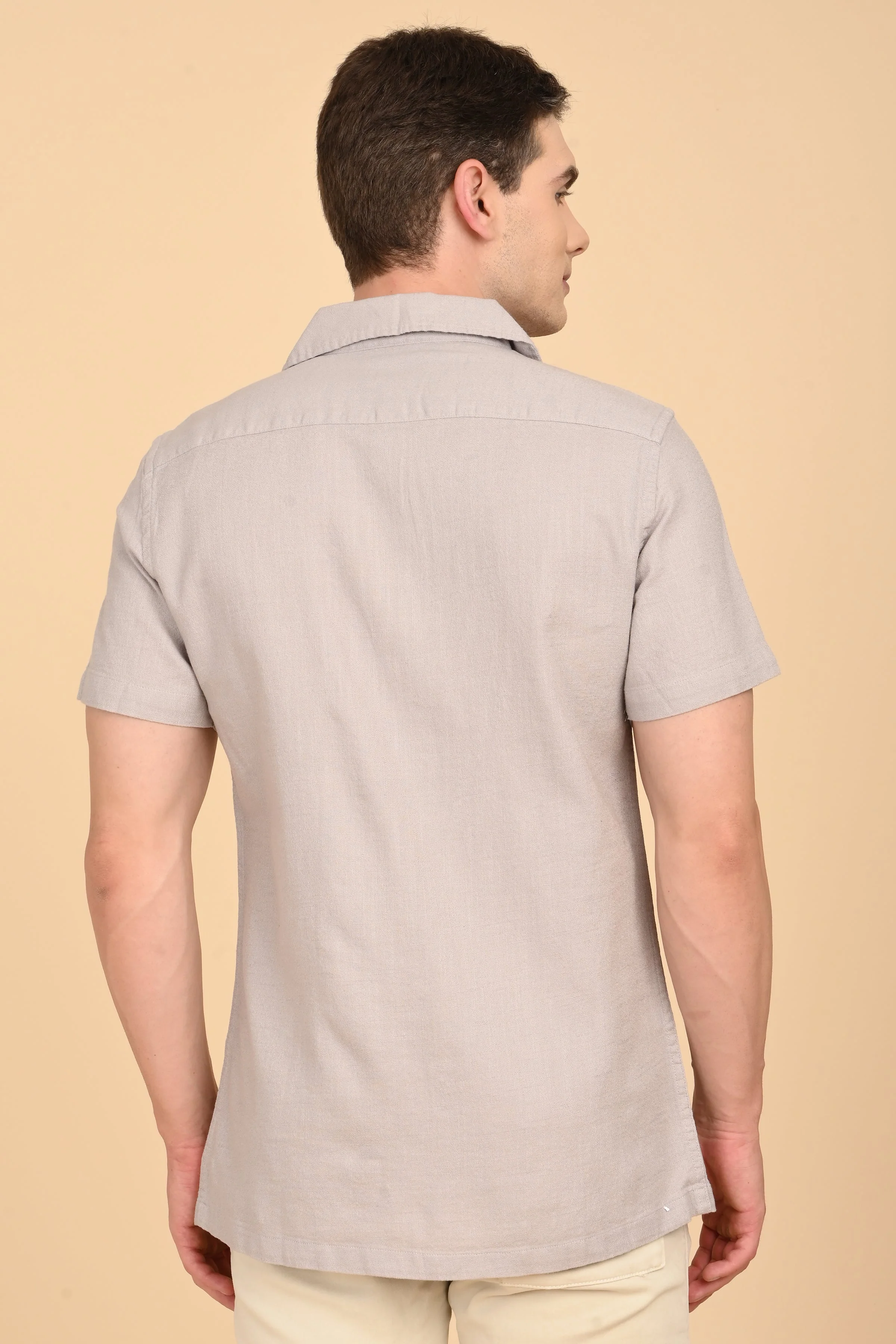 Men Aurelia Cotton Crape Solid Shirt Lt Grey - Image 7