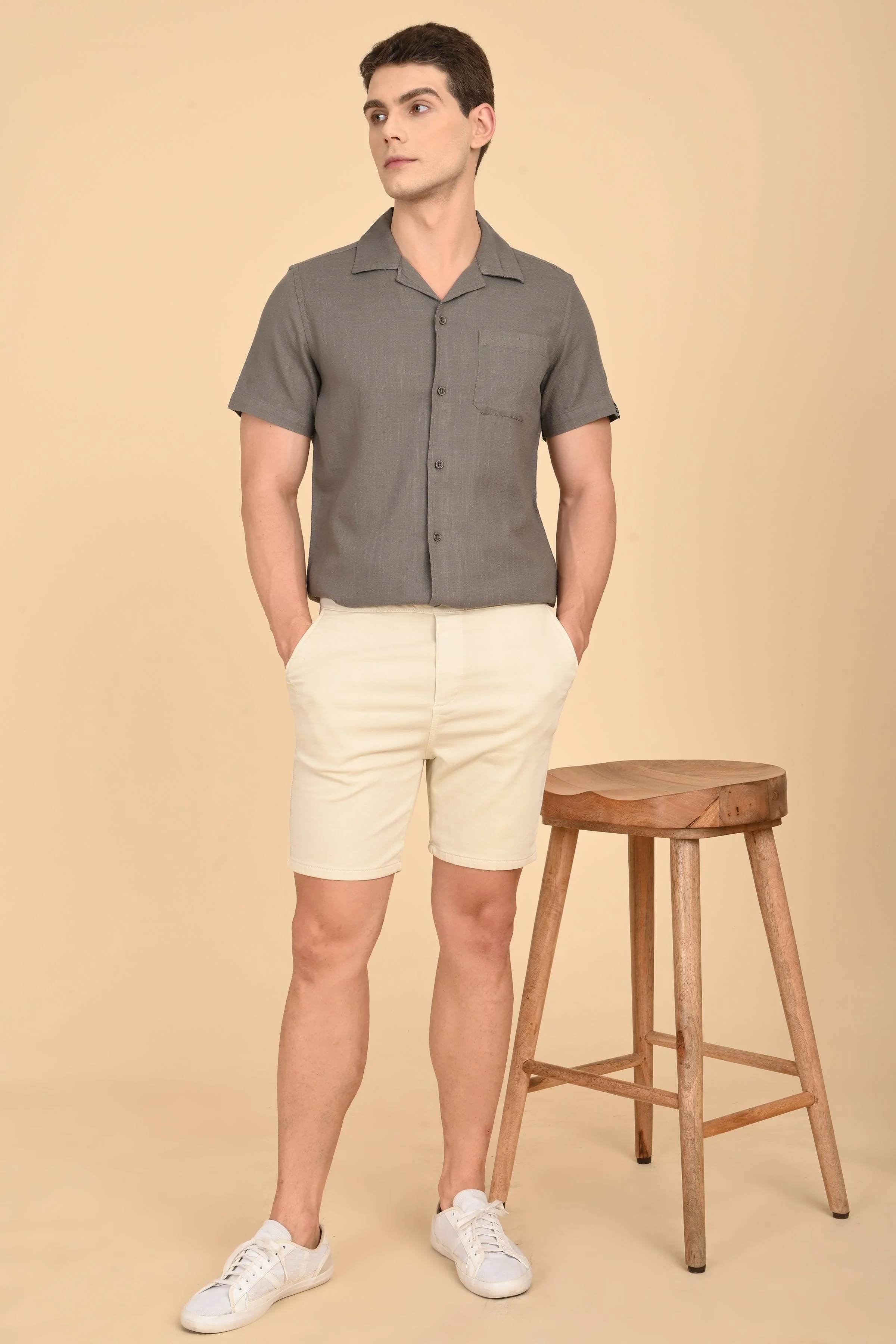 Men Aurelia Cotton Crape Solid Shirt Olive - Image 5