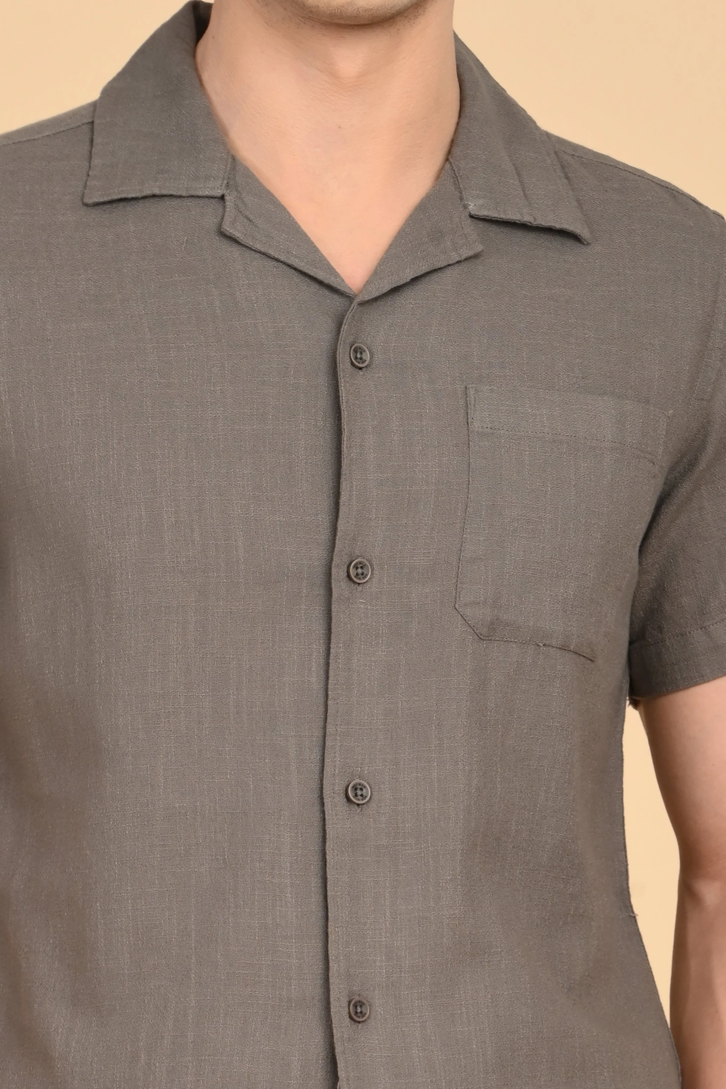 Men Aurelia Cotton Crape Solid Shirt Olive - Image 6