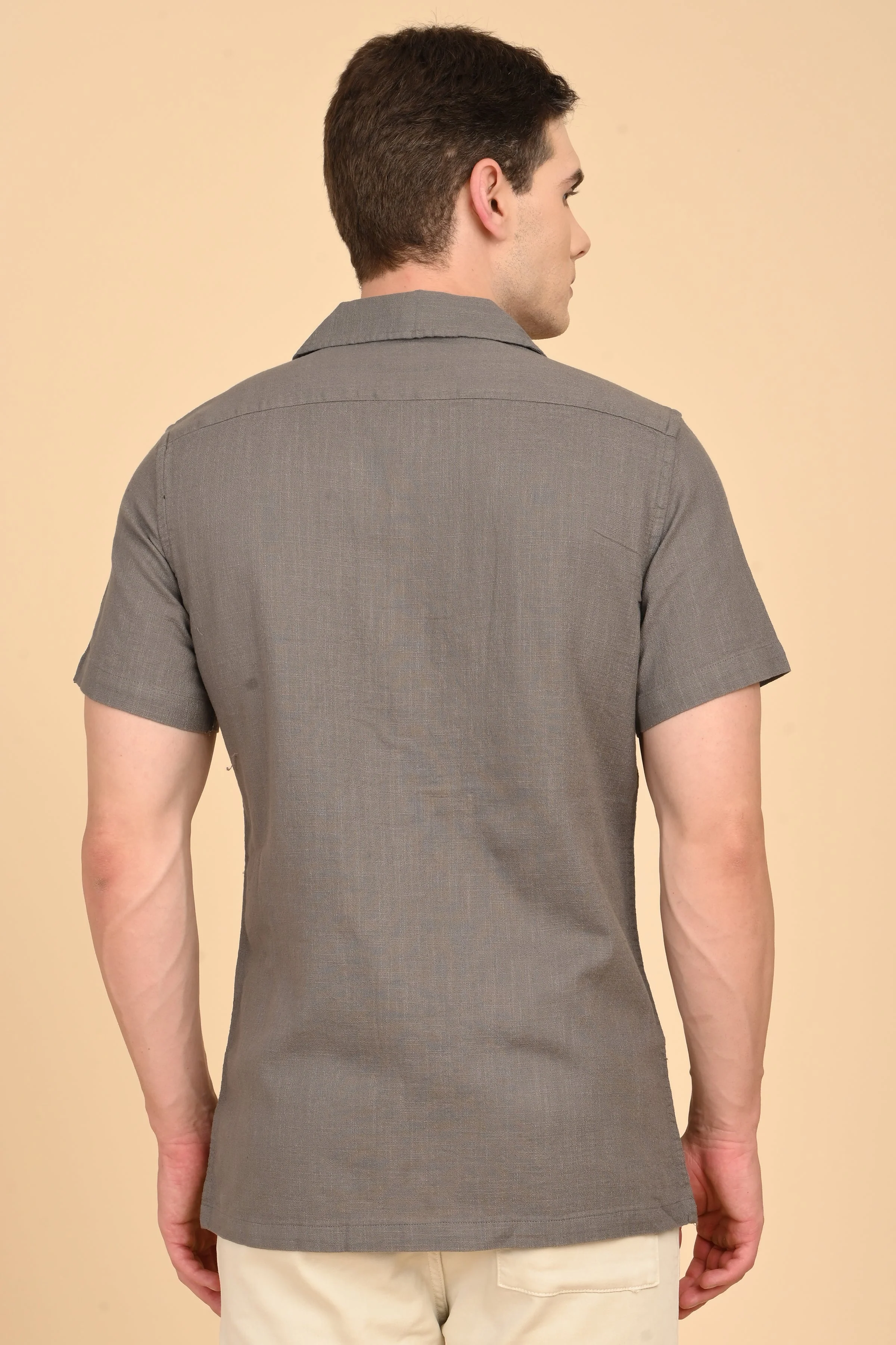 Men Aurelia Cotton Crape Solid Shirt Olive - Image 7