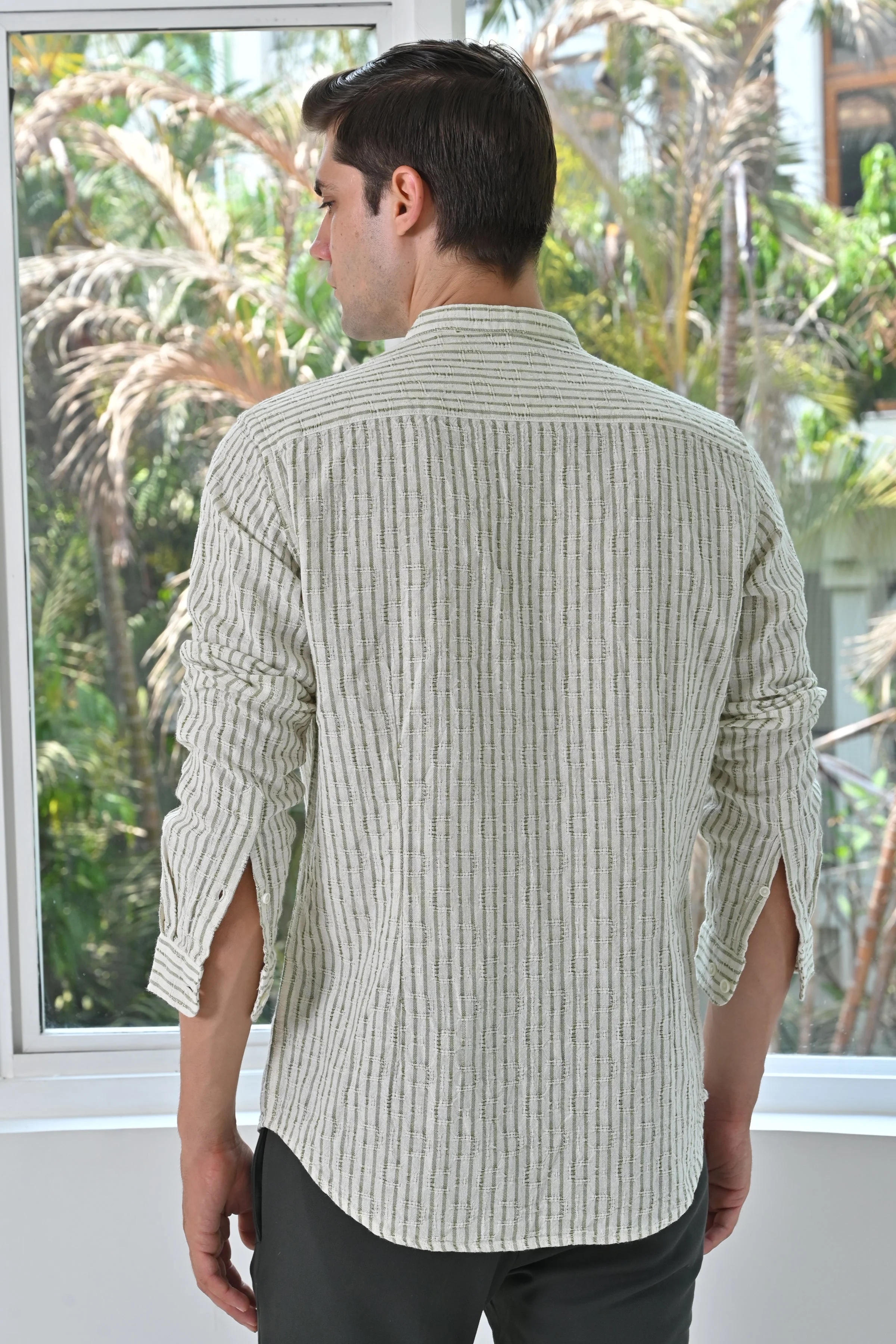 Men Avery Dobby Striped Shirt Green - Image 7