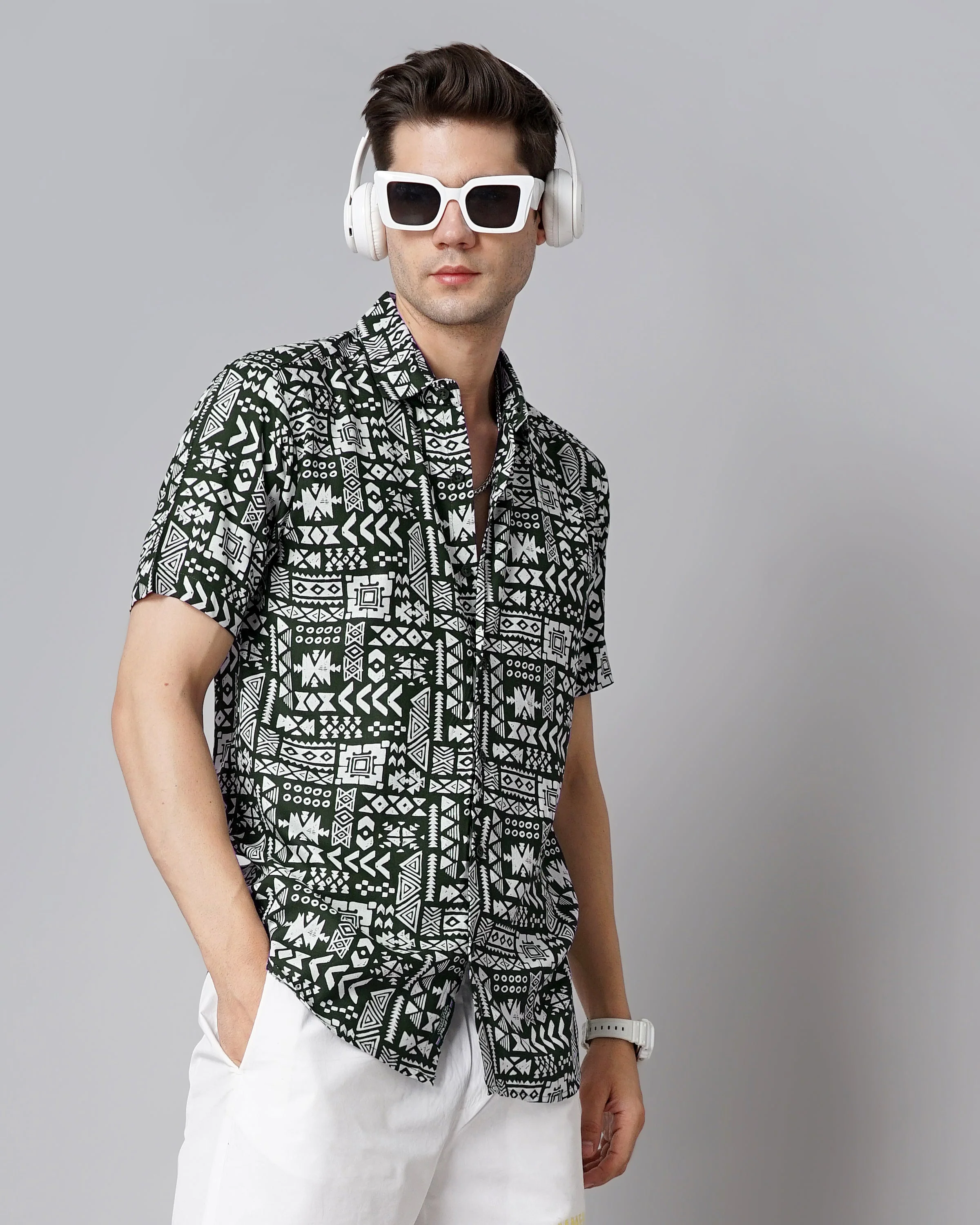 Men Aztec Green Shirt - Image 3