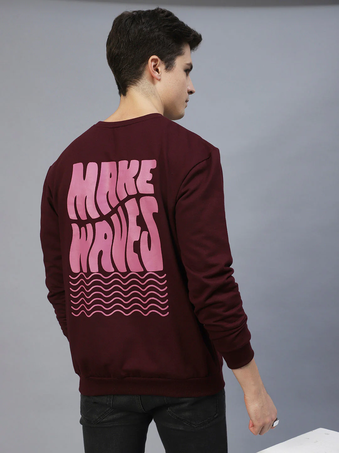Men Back Printed Oversize Fleece Sweatshirt - Image 2