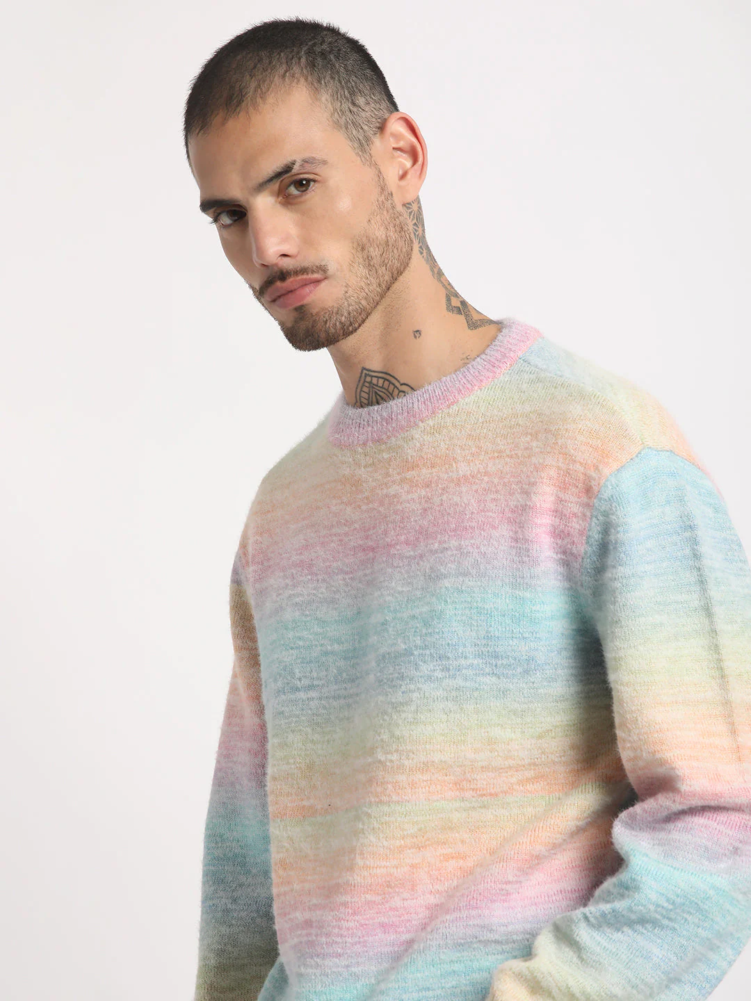 Men Baeb: 's Multi Striped Drop Shoulder Acrylic Pullovers | The Bear House - Image 2