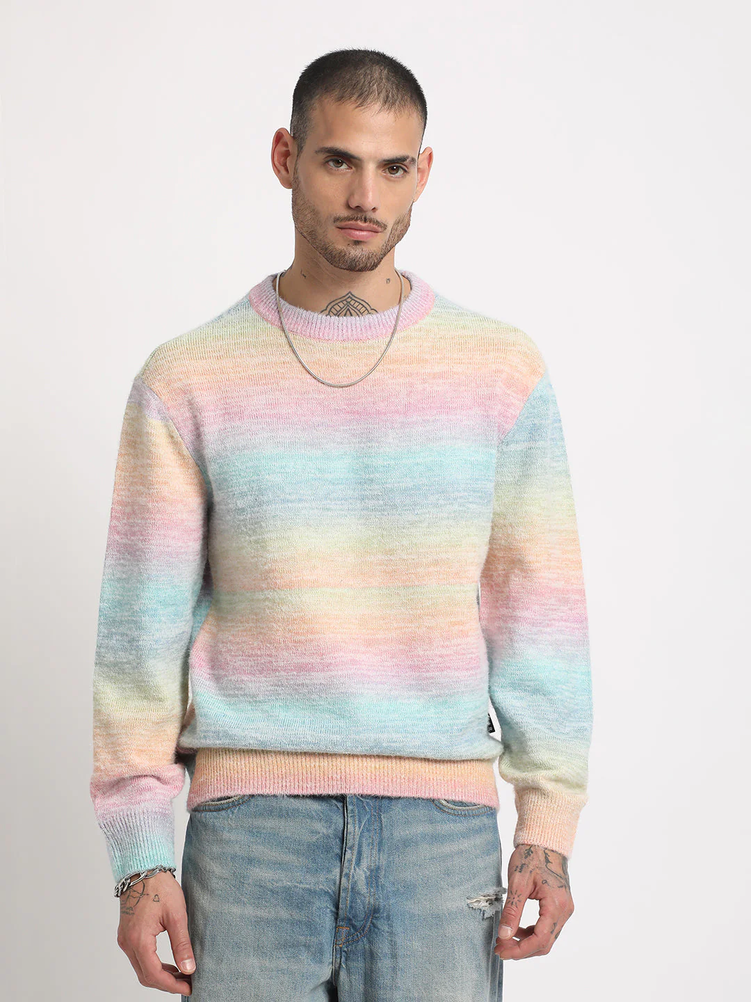 Men Baeb: 's Multi Striped Drop Shoulder Acrylic Pullovers | The Bear House - Image 3