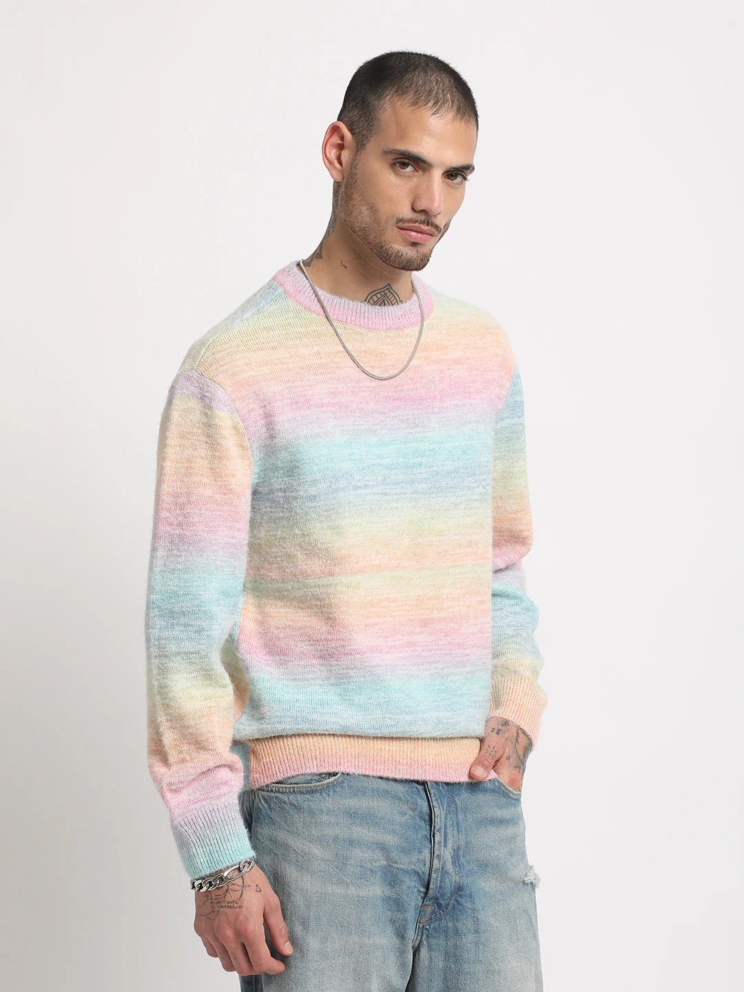 Men Baeb: 's Multi Striped Drop Shoulder Acrylic Pullovers | The Bear House - Image 4