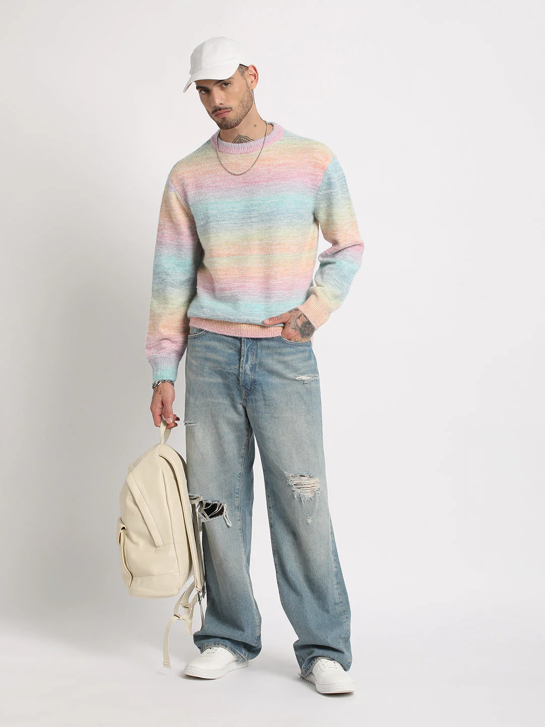 Men Baeb: 's Multi Striped Drop Shoulder Acrylic Pullovers | The Bear House - Image 6