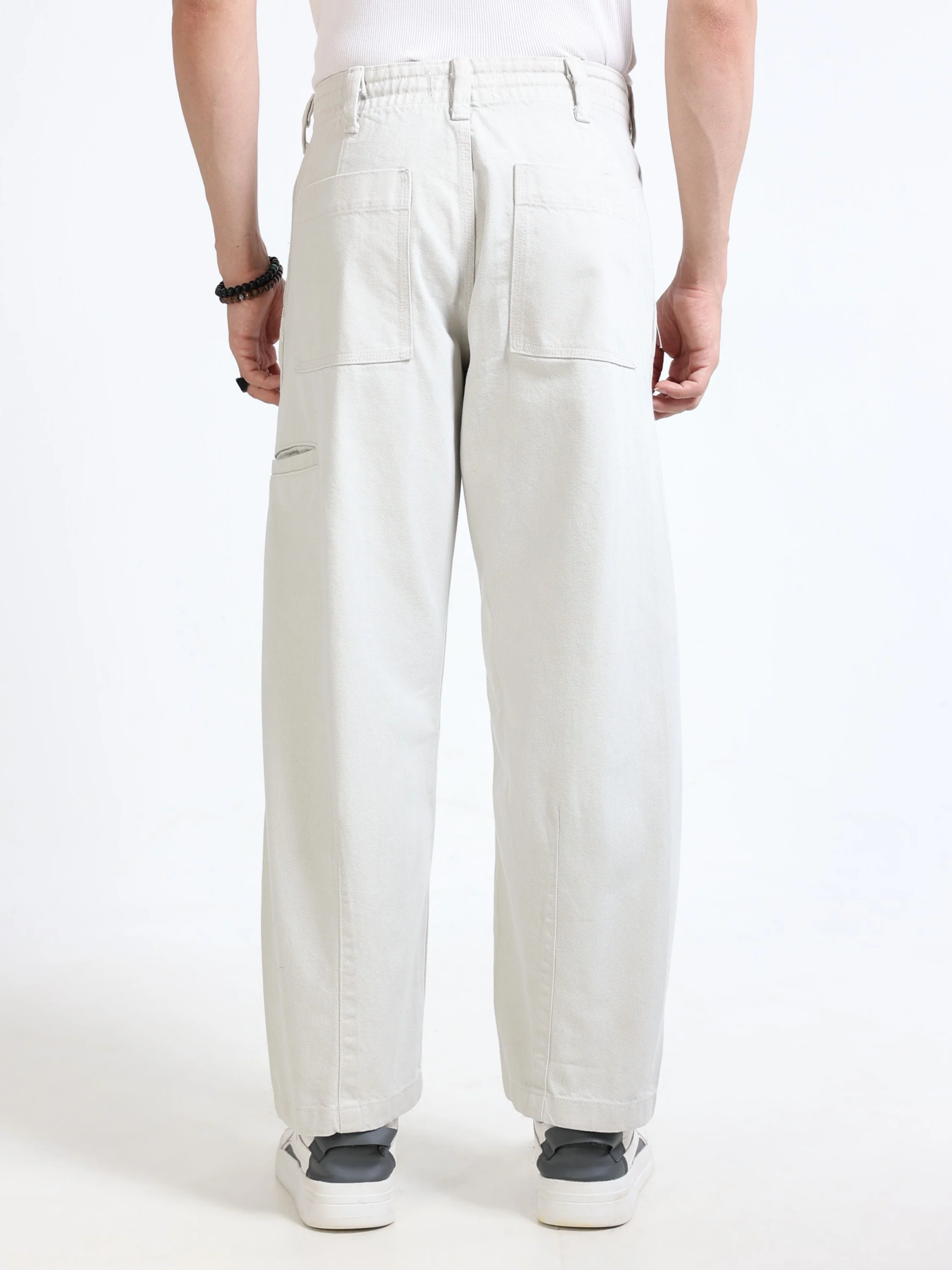 Men Baggy Cream Denim Jeans - Image 3