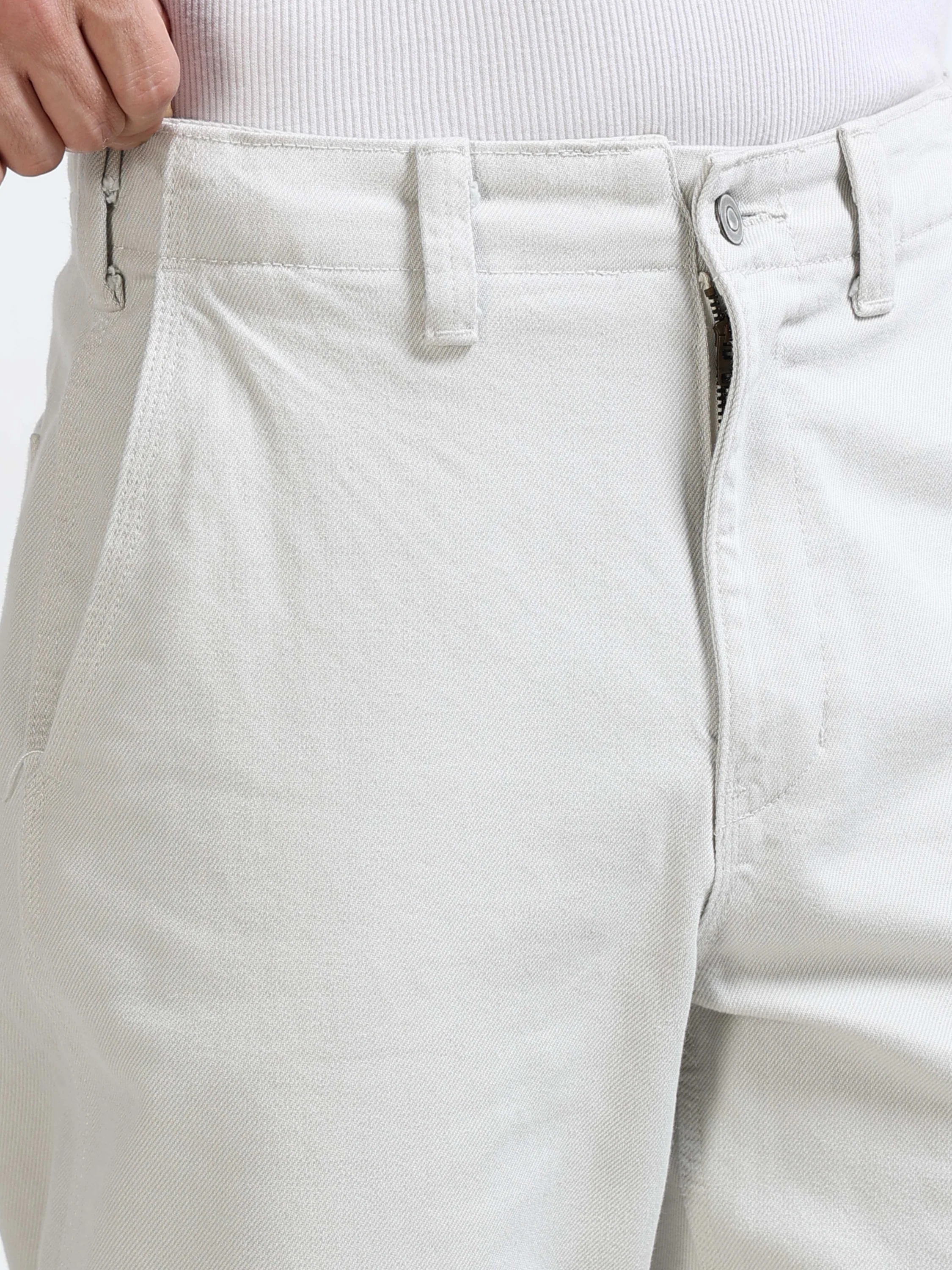 Men Baggy Cream Denim Jeans - Image 4