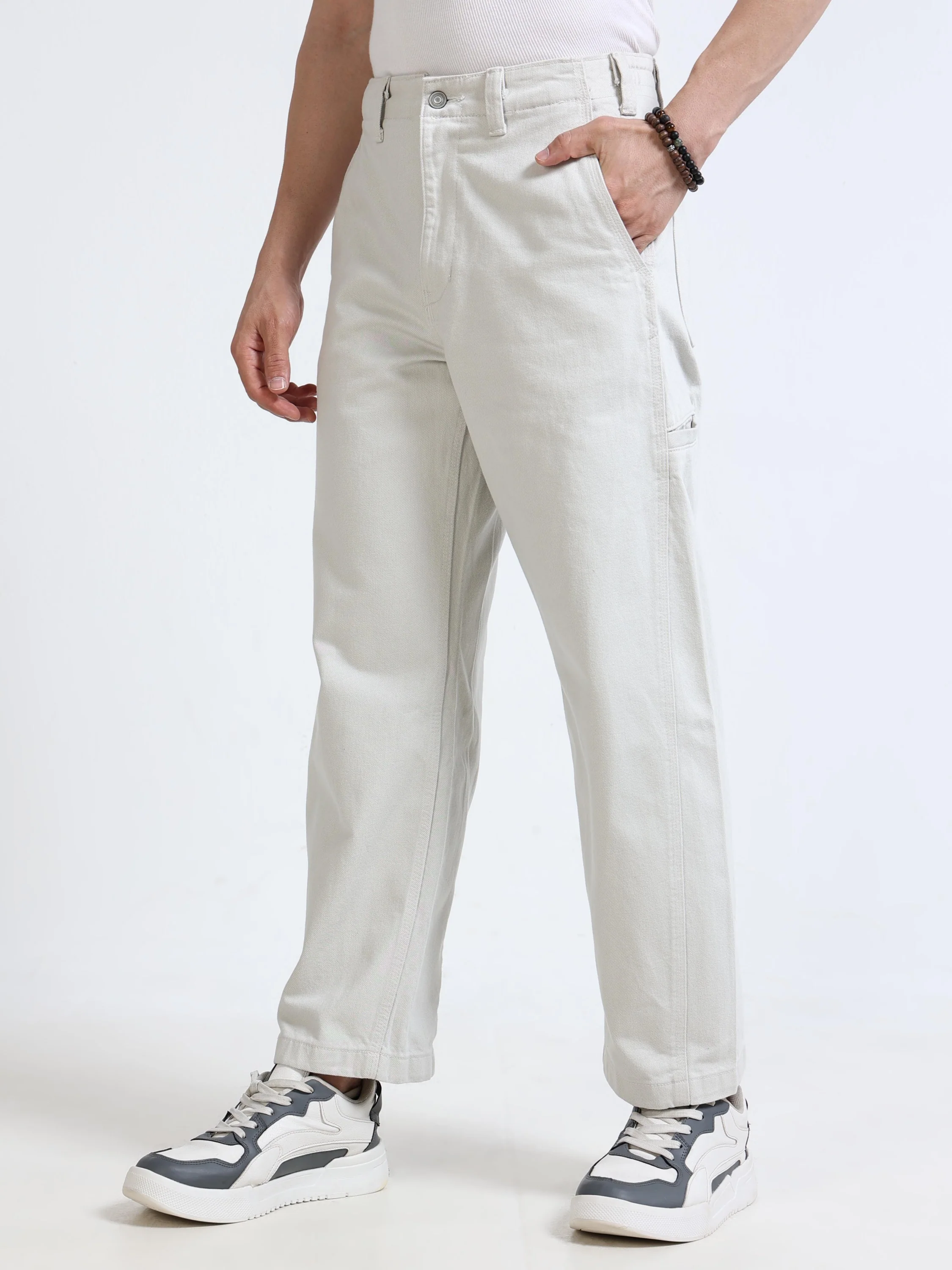 Men Baggy Cream Denim Jeans - Image 6