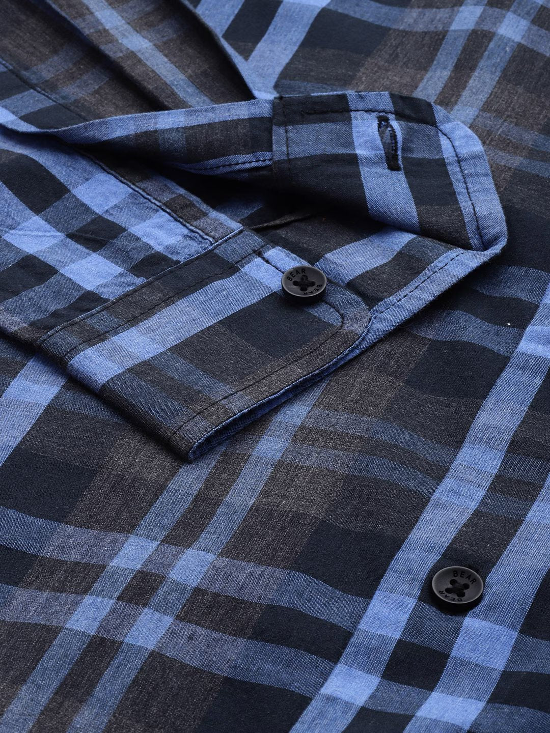 Men Banos - Blue Checked Slim Fit Cotton Casual Shirt | The Bear House - Image 3