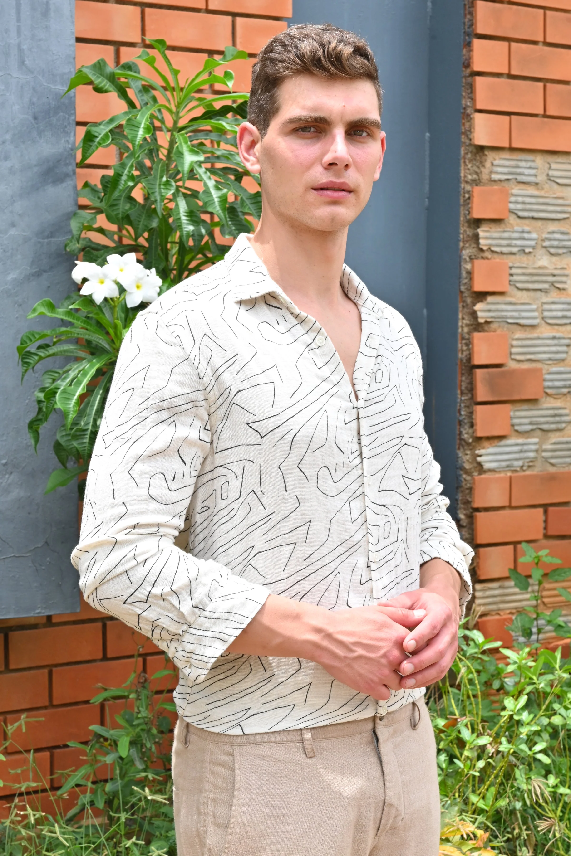Men Barak White Double Layered Printed Shirt - Image 2