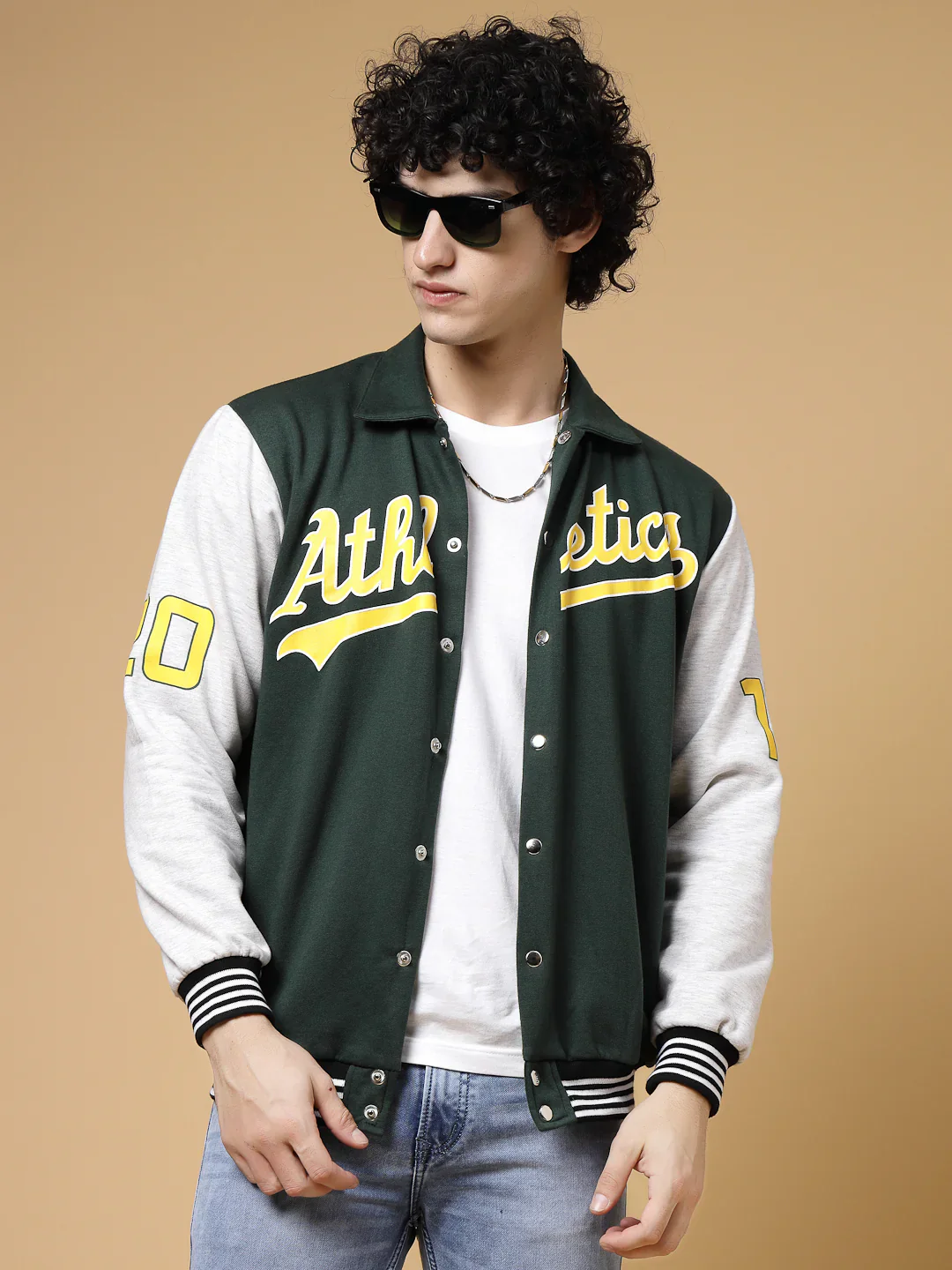Men Athletic Puff Printed Varsity Jacket - Image 2