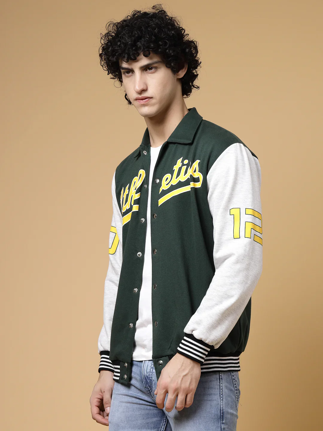 Men Athletic Puff Printed Varsity Jacket - Image 3