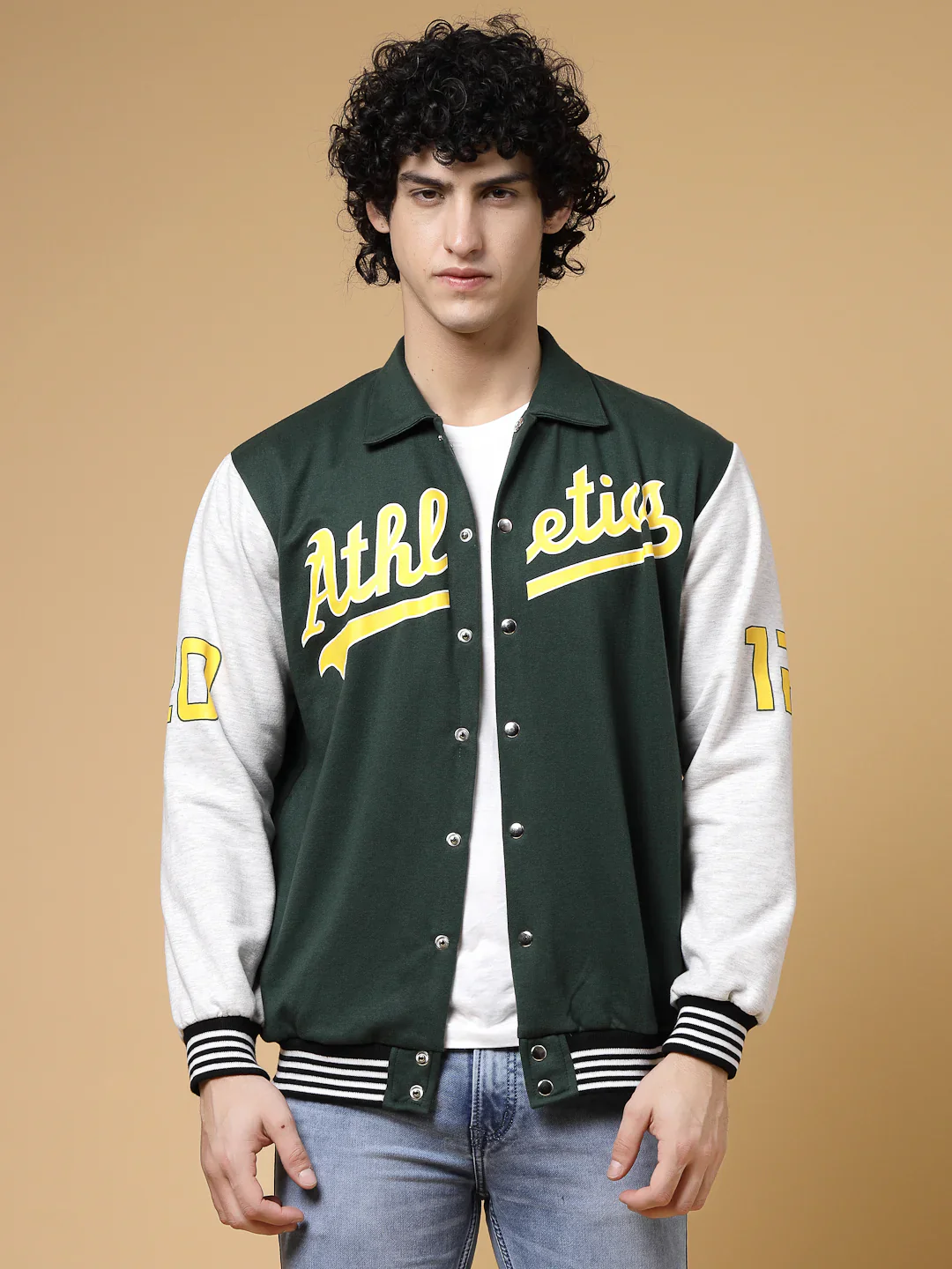 Men Athletic Puff Printed Varsity Jacket - Image 4