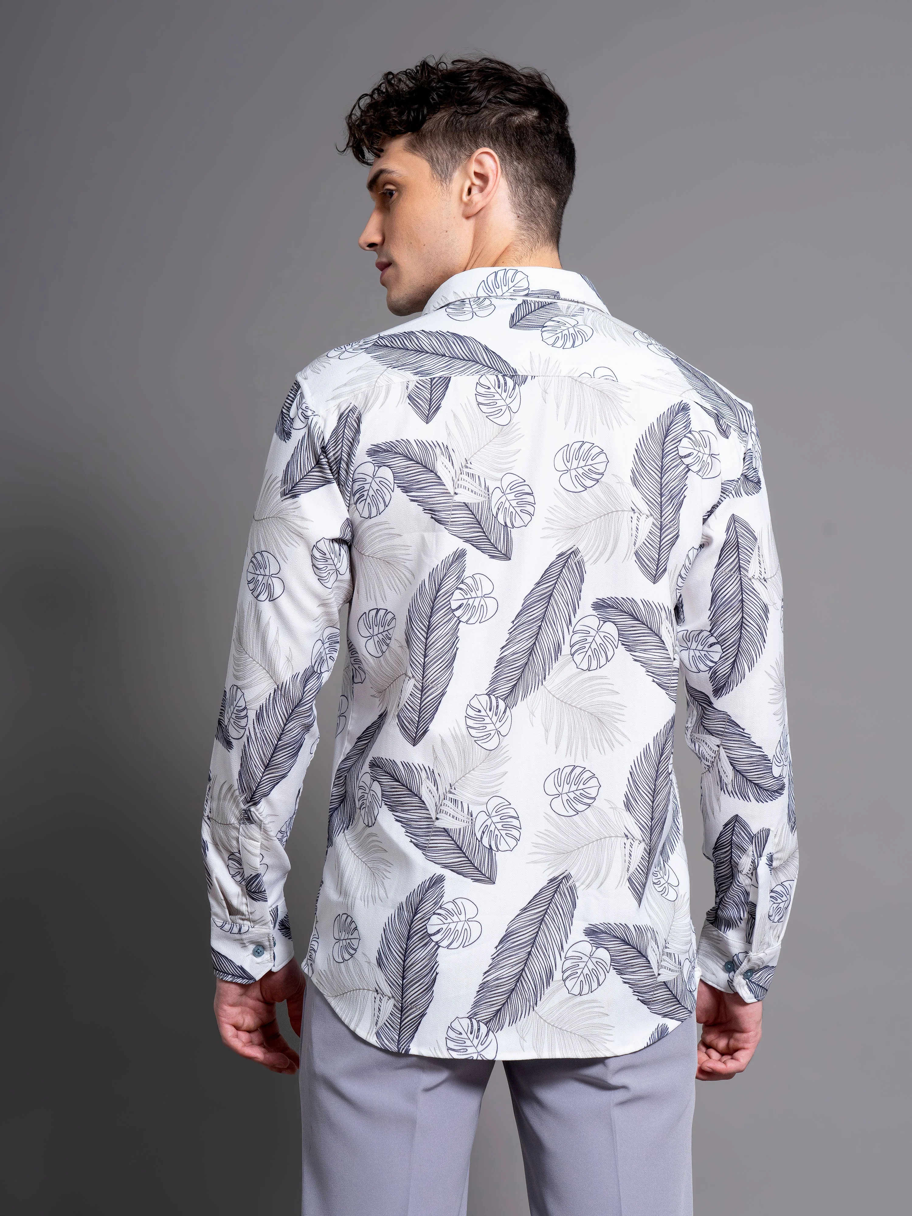 Men Basil White Floral Shirt - Image 2