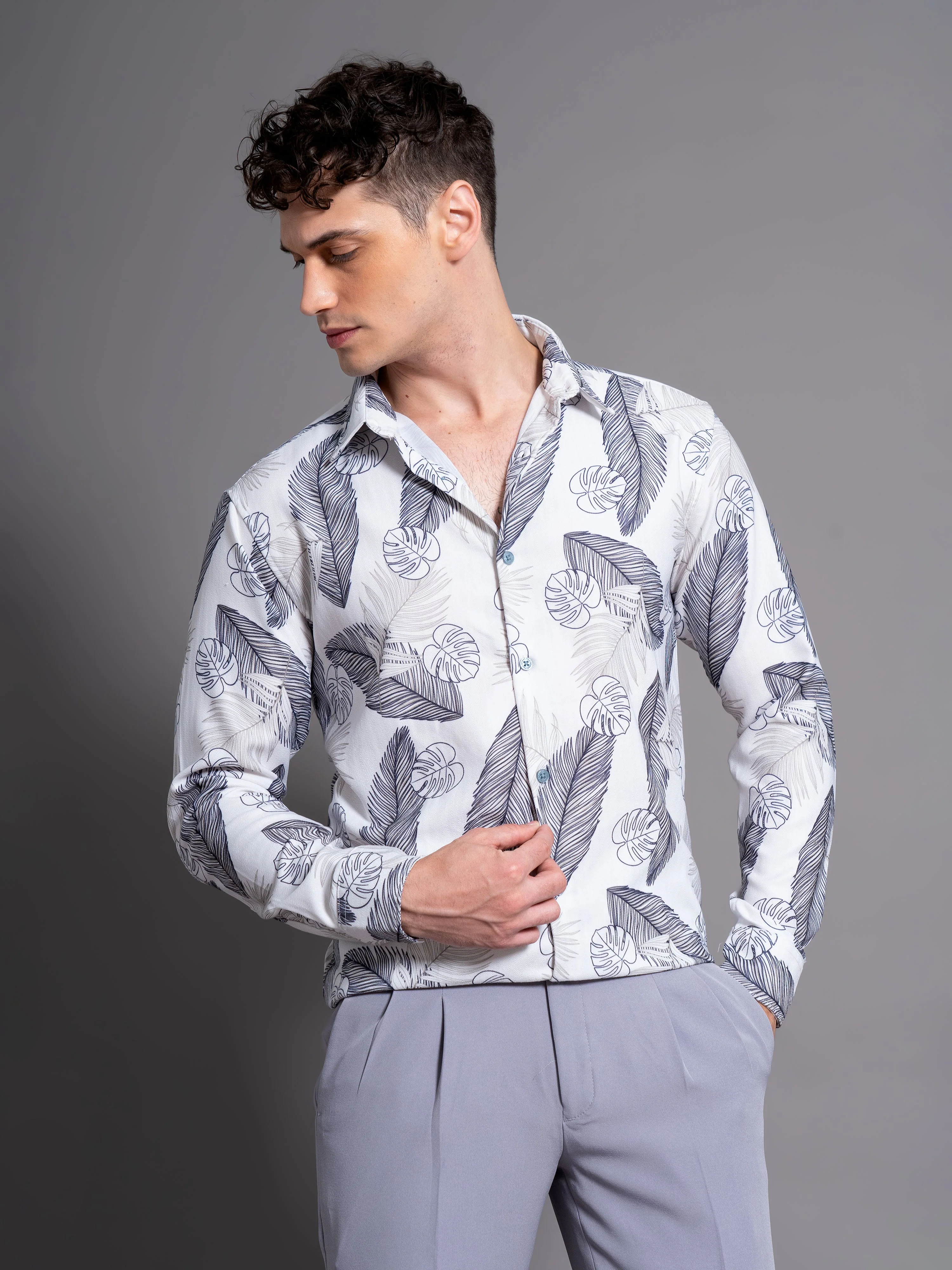 Men Basil White Floral Shirt - Image 3