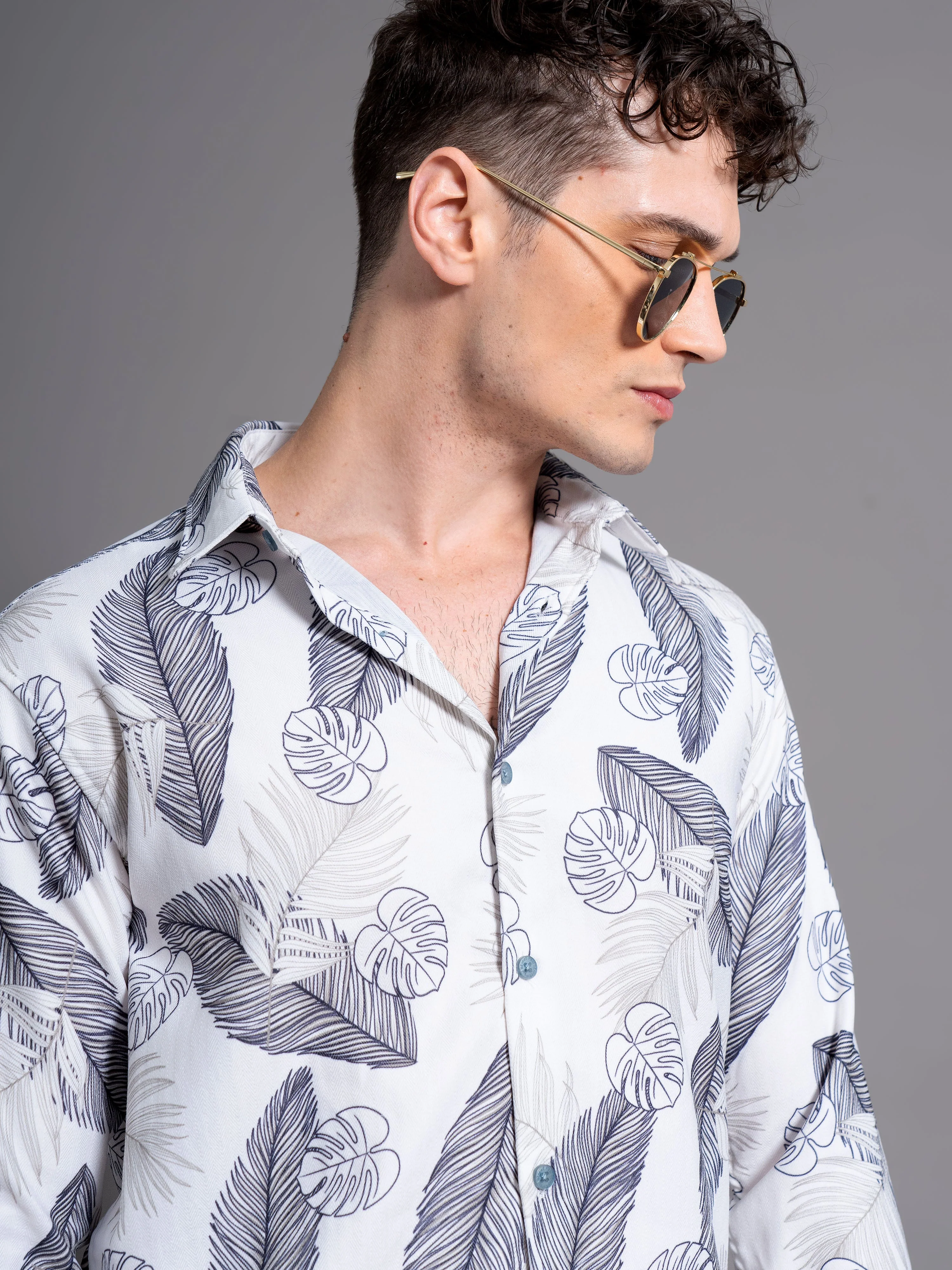 Men Basil White Floral Shirt - Image 4