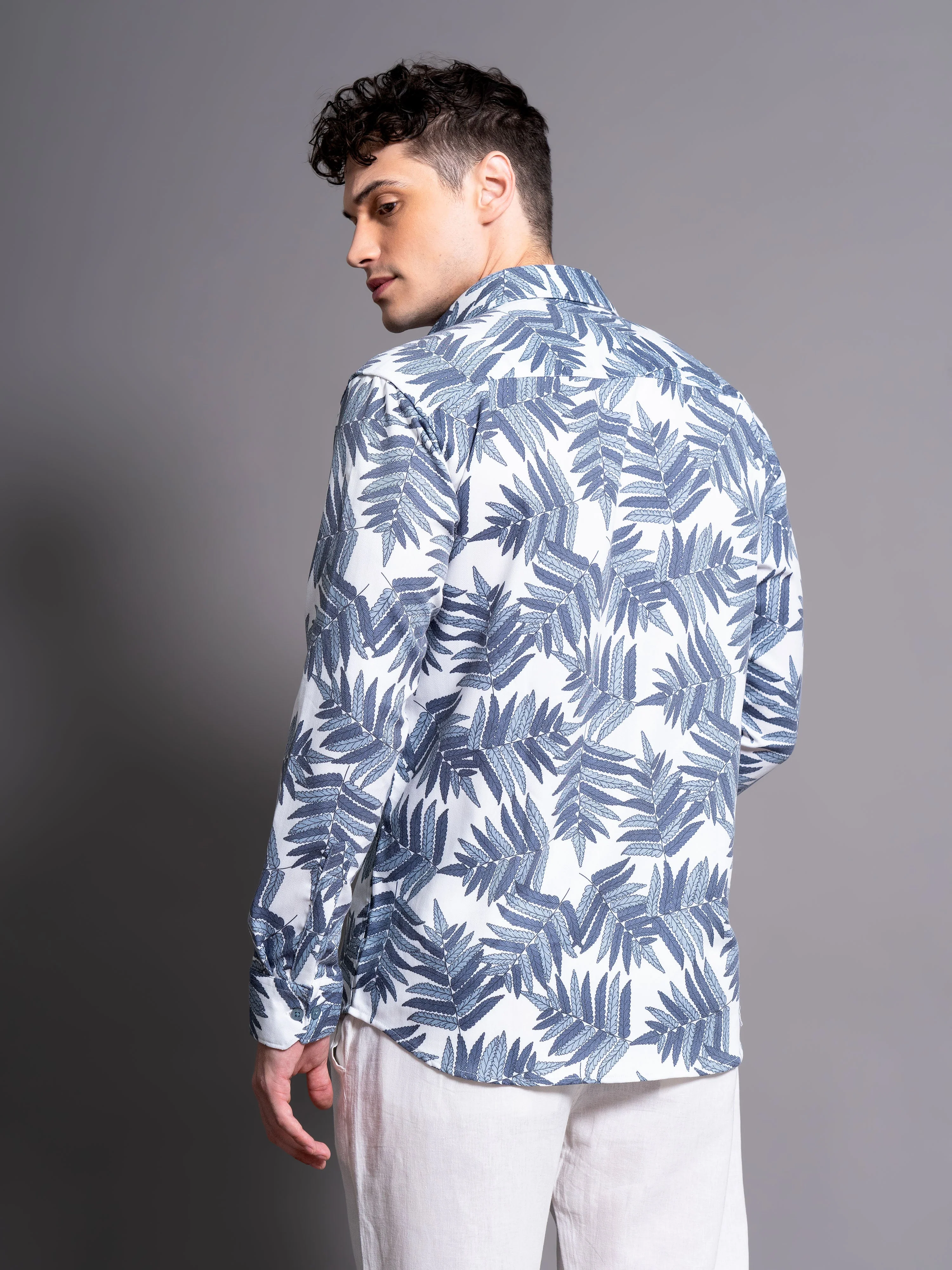 Men Bask Blue Floral Shirt - Image 2