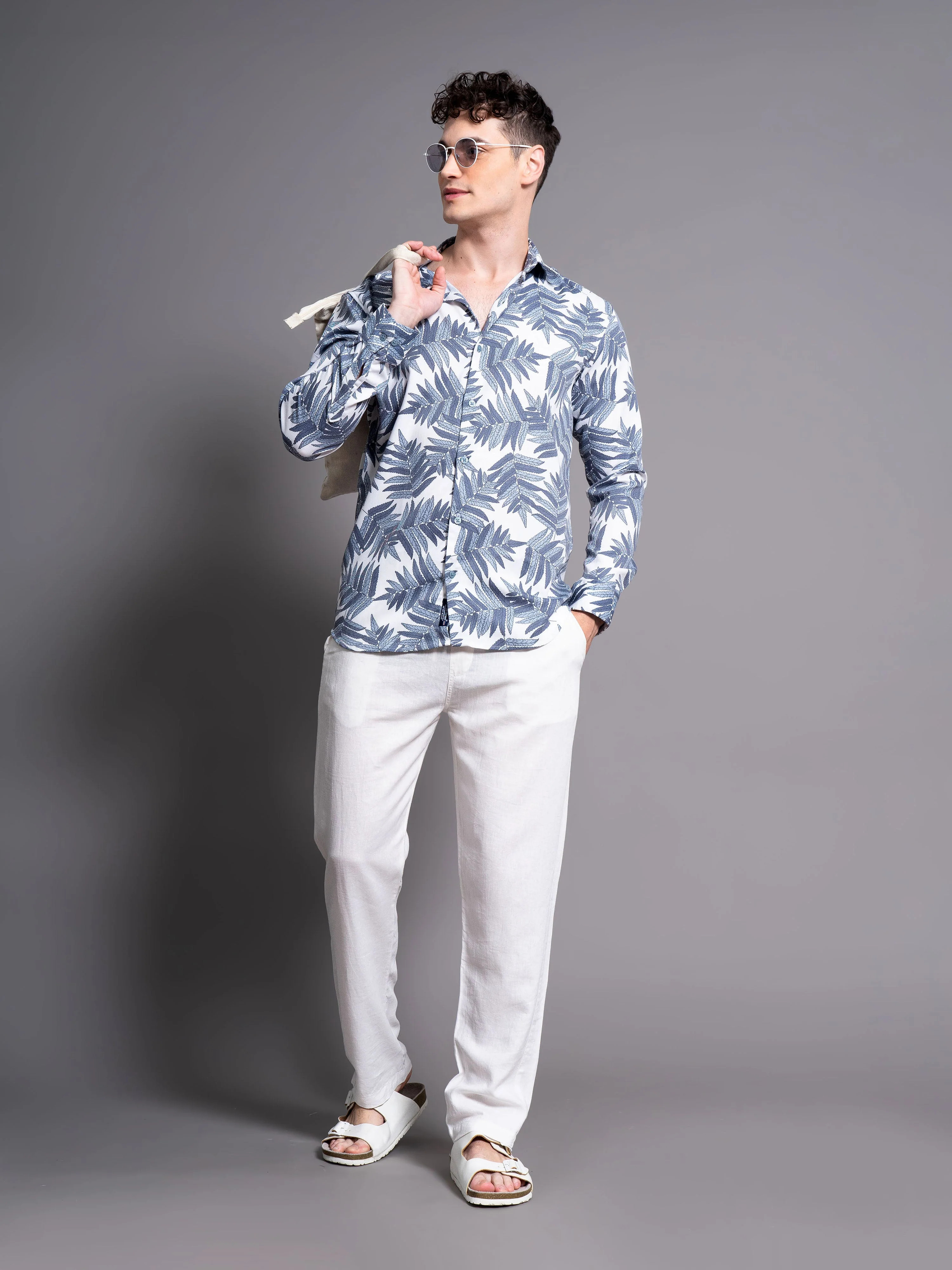 Men Bask Blue Floral Shirt - Image 5