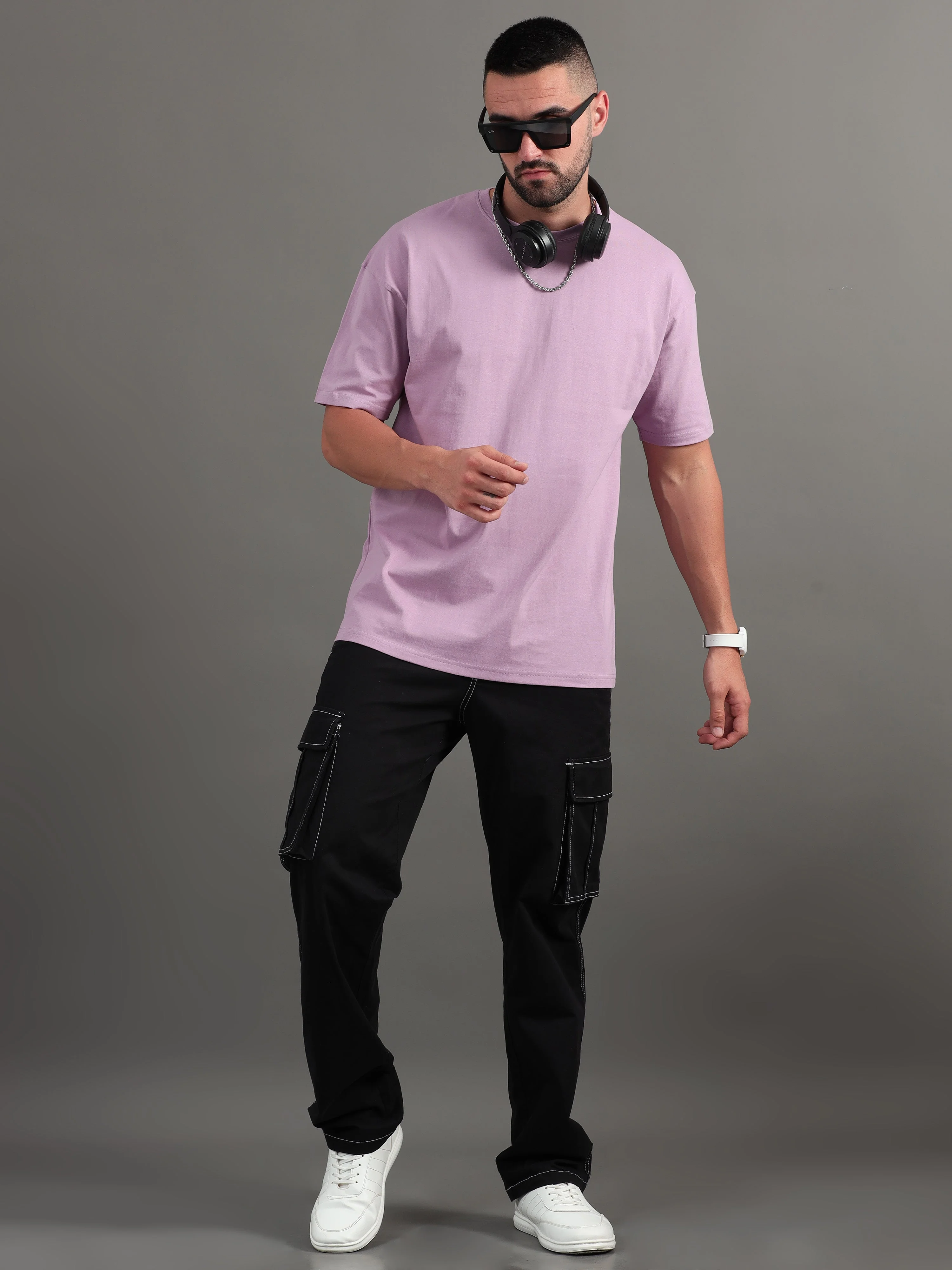 Men Bee Happy Lavender Oversized T-Shirt - Image 8