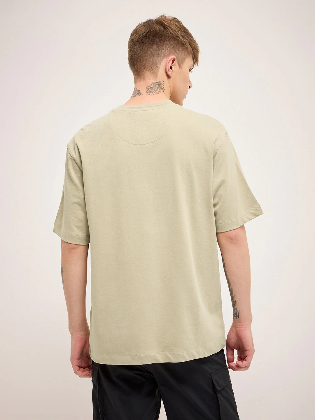 Men Beige 3D graphic Design Crew Neck T-Shirt - Image 2
