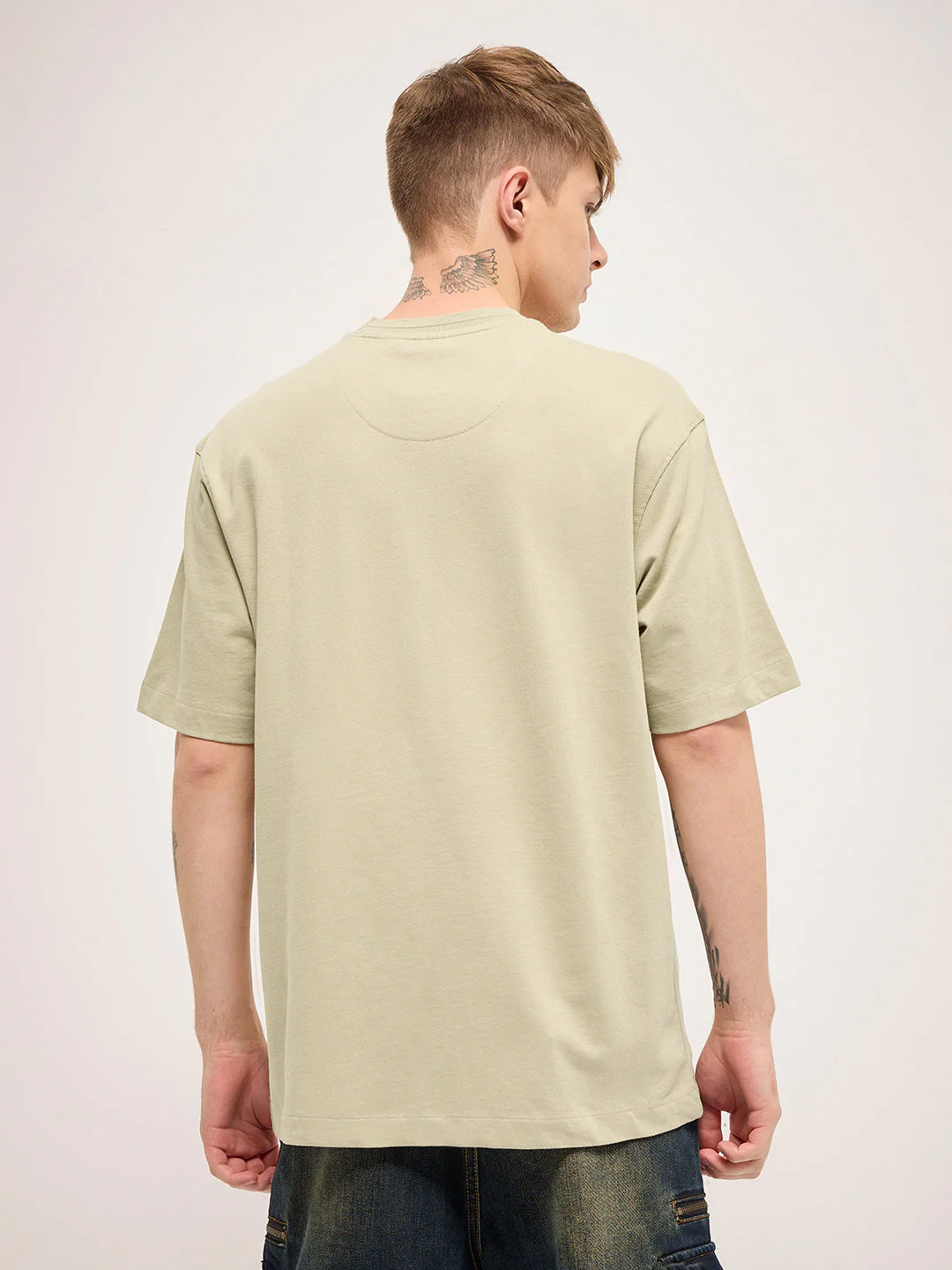 Men Beige 3D graphic Design Crew Neck T-Shirt - Image 2