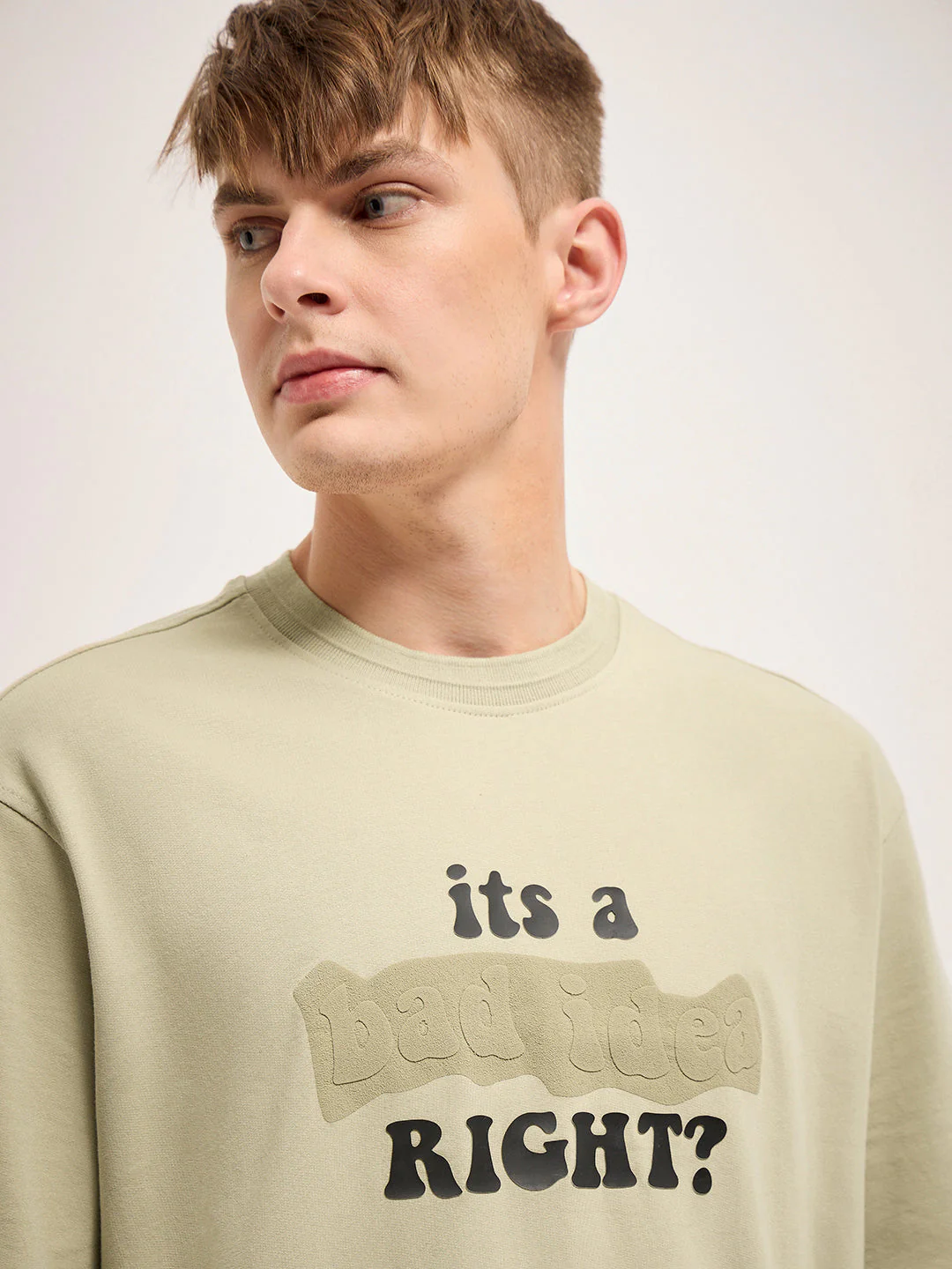 Men Beige 3D graphic Design Crew Neck T-Shirt - Image 4
