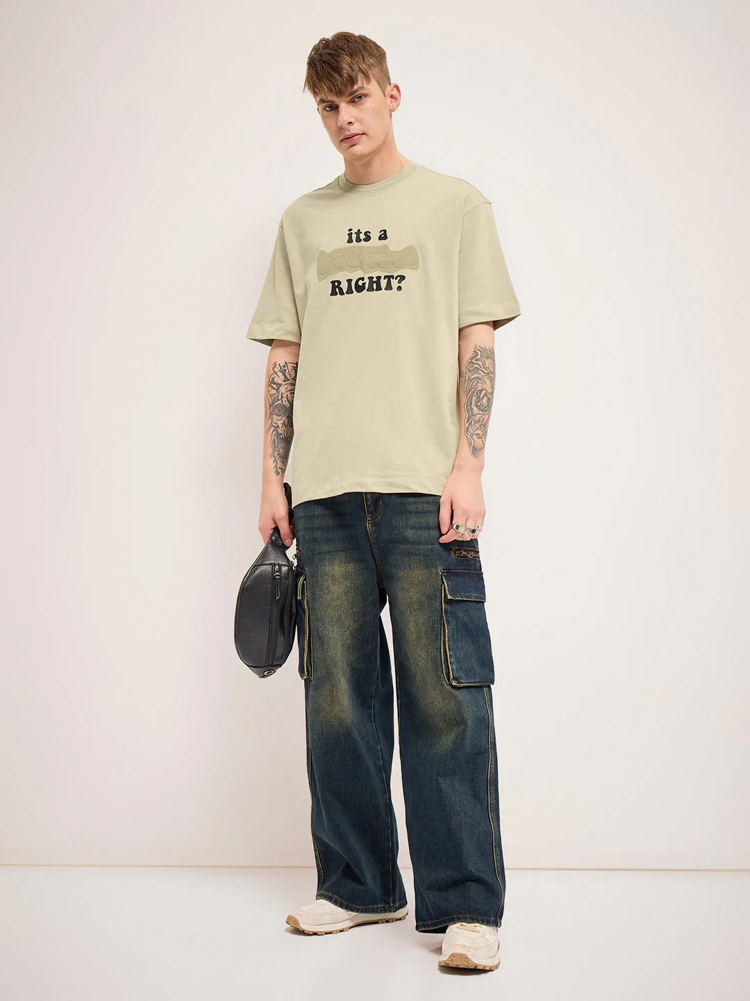 Men Beige 3D graphic Design Crew Neck T-Shirt - Image 5