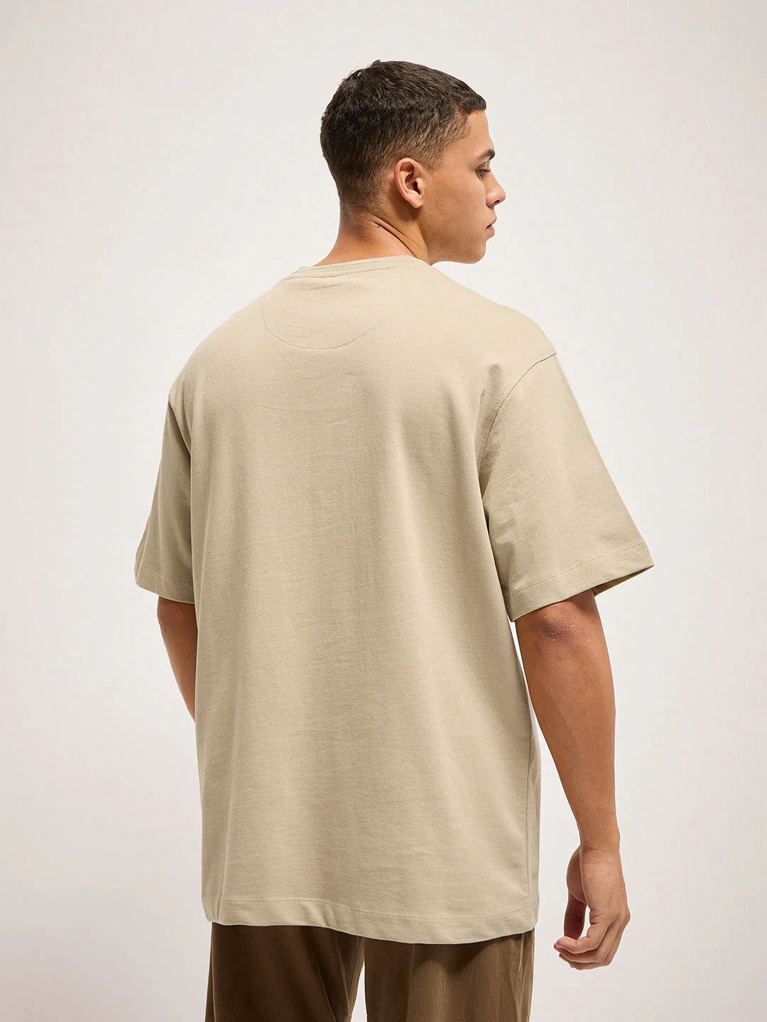 Men Beige 3D graphic Design Crew Neck T-Shirt - Image 2