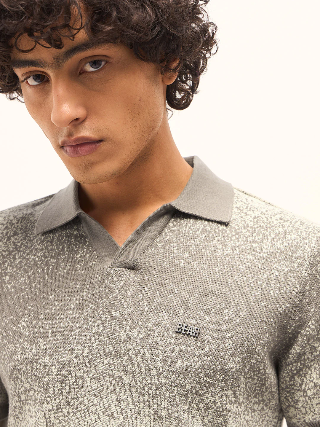 Men Beige and Grey Gradient speckled design Slim Fit Polo - Image 5