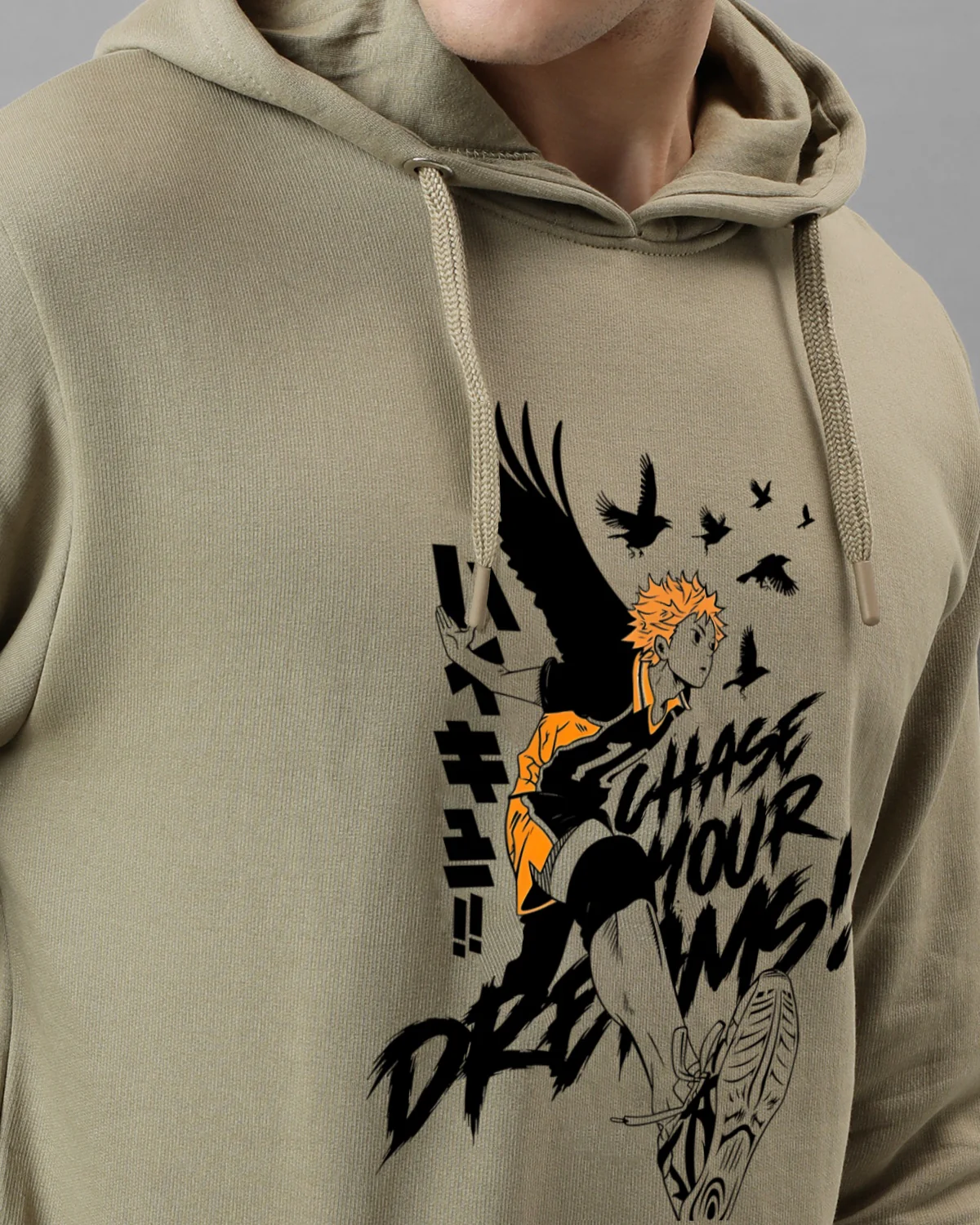 Men Beige Anime Hoodies - Image 3