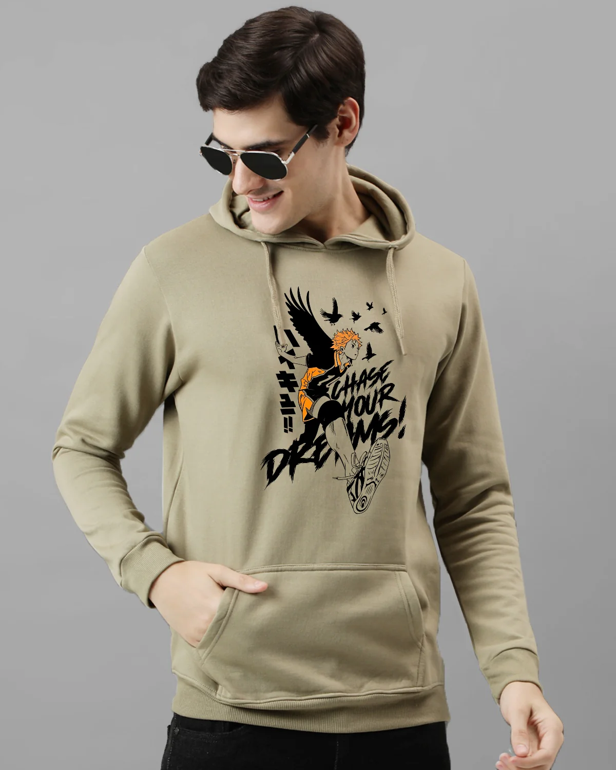 Men Beige Anime Hoodies - Image 4