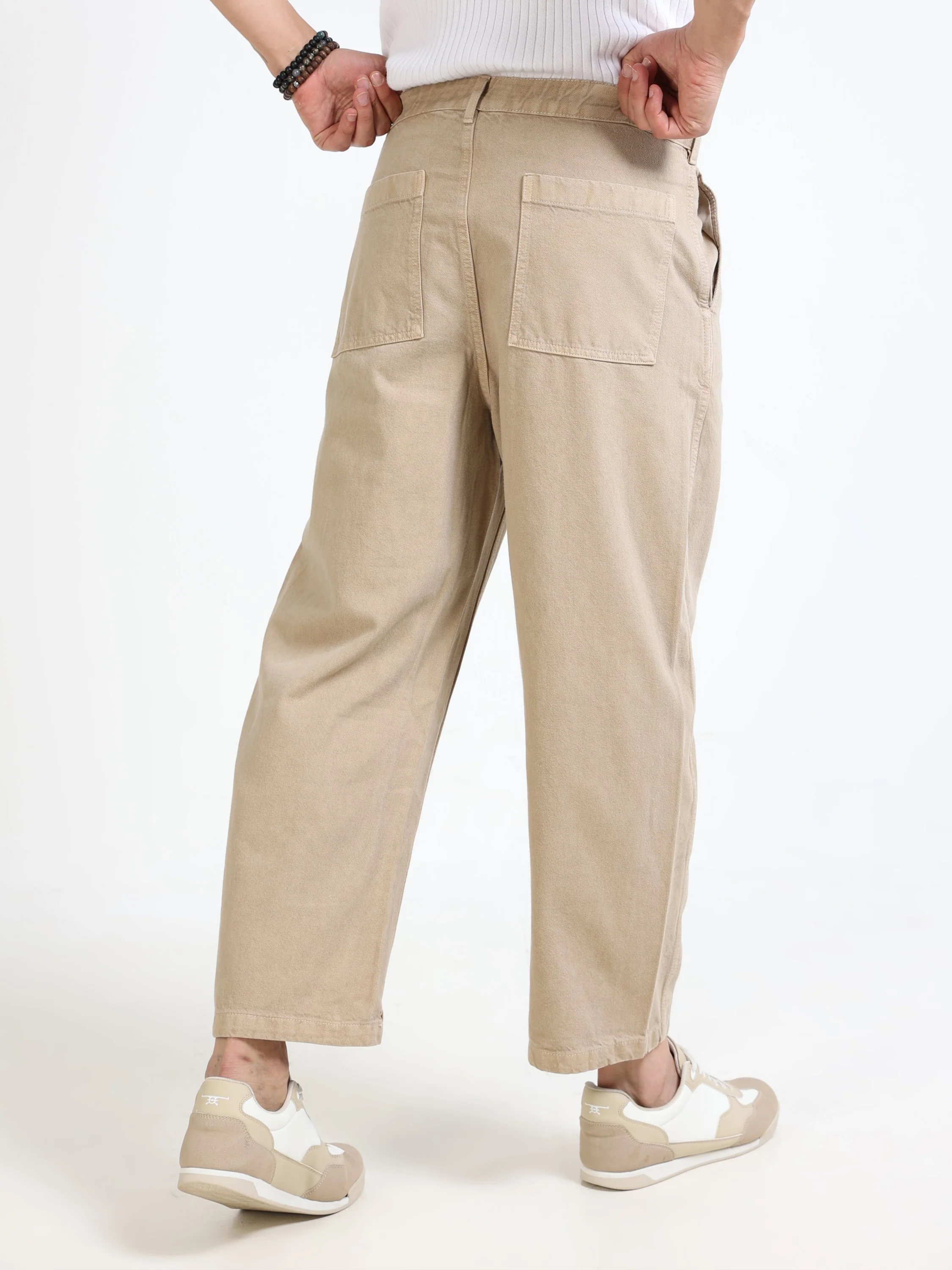 Men Beige Baggy Fit Denim - Image 3
