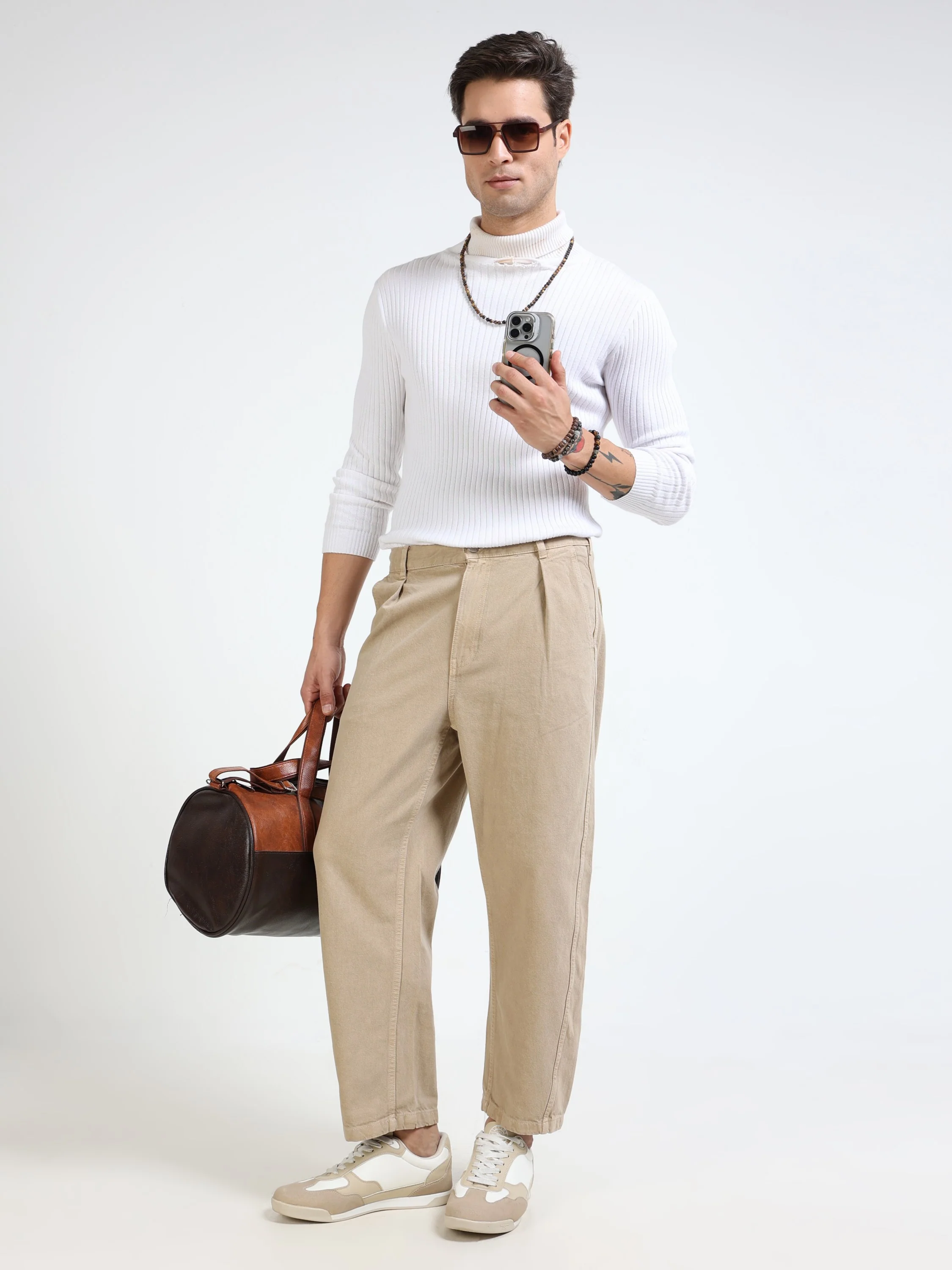 Men Beige Baggy Fit Denim - Image 5
